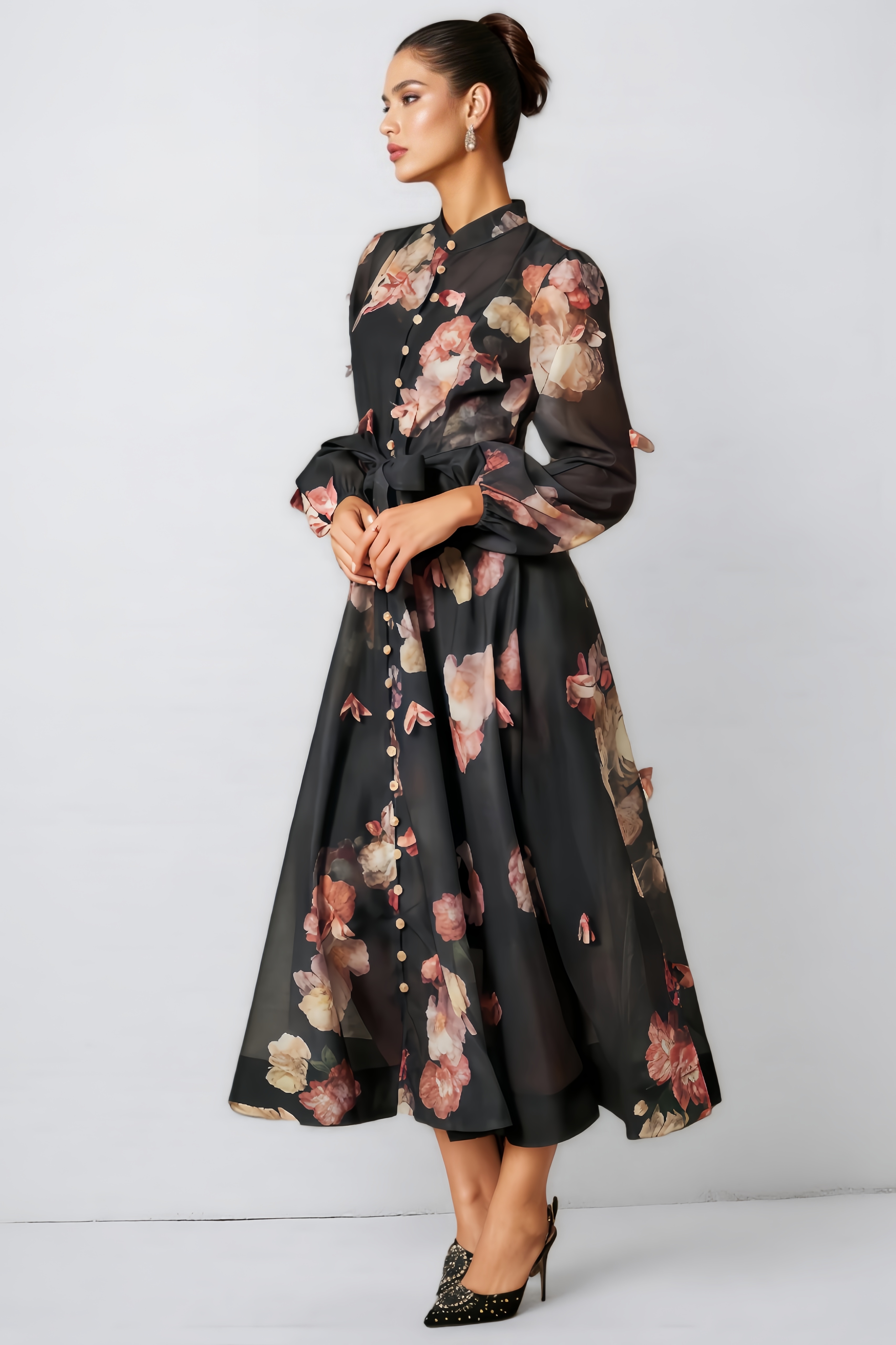 Vako Printed Long-Sleeved Midi Dress
