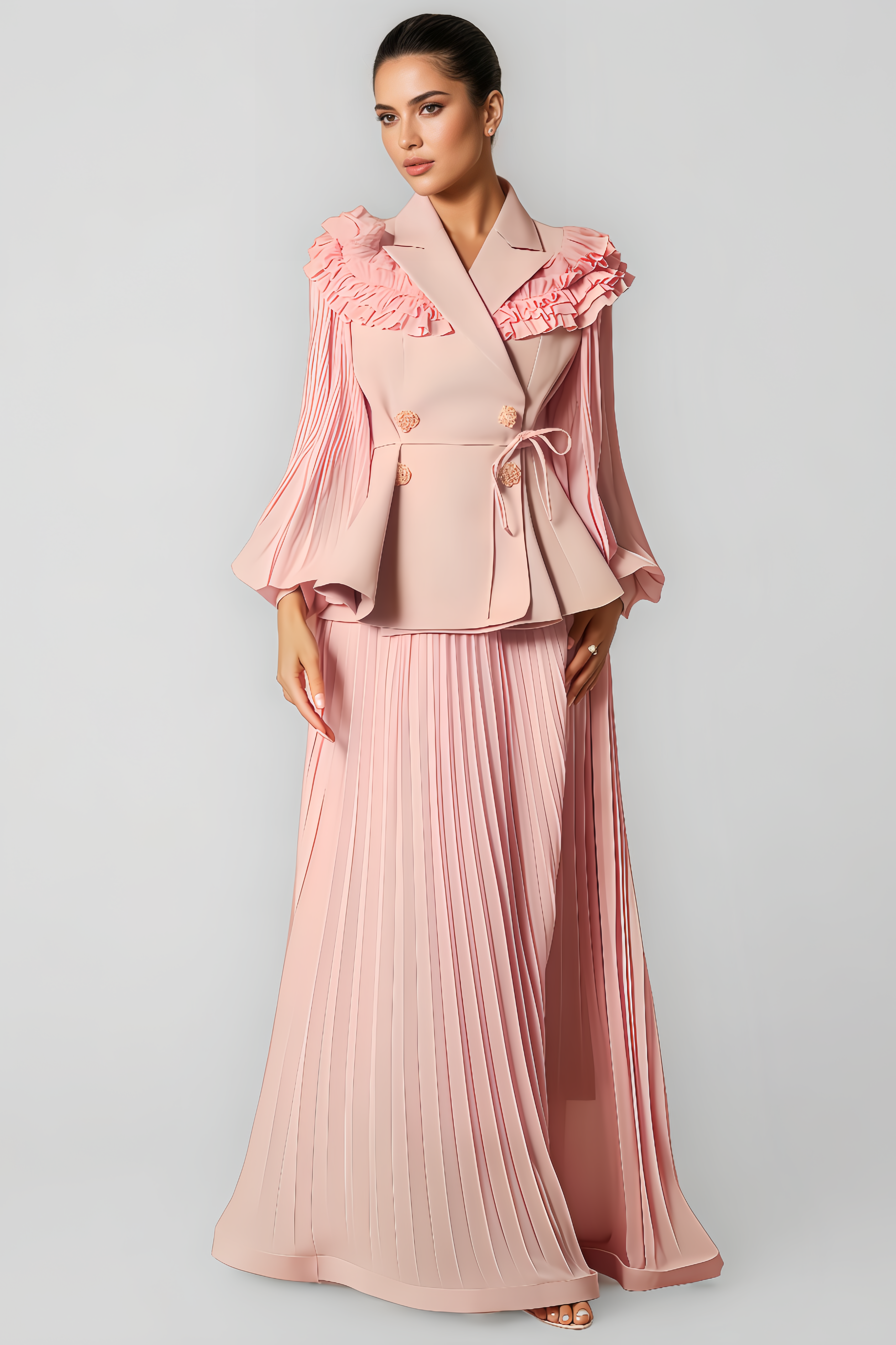 Leif Double Breasted Pleated Maxi Dress Set