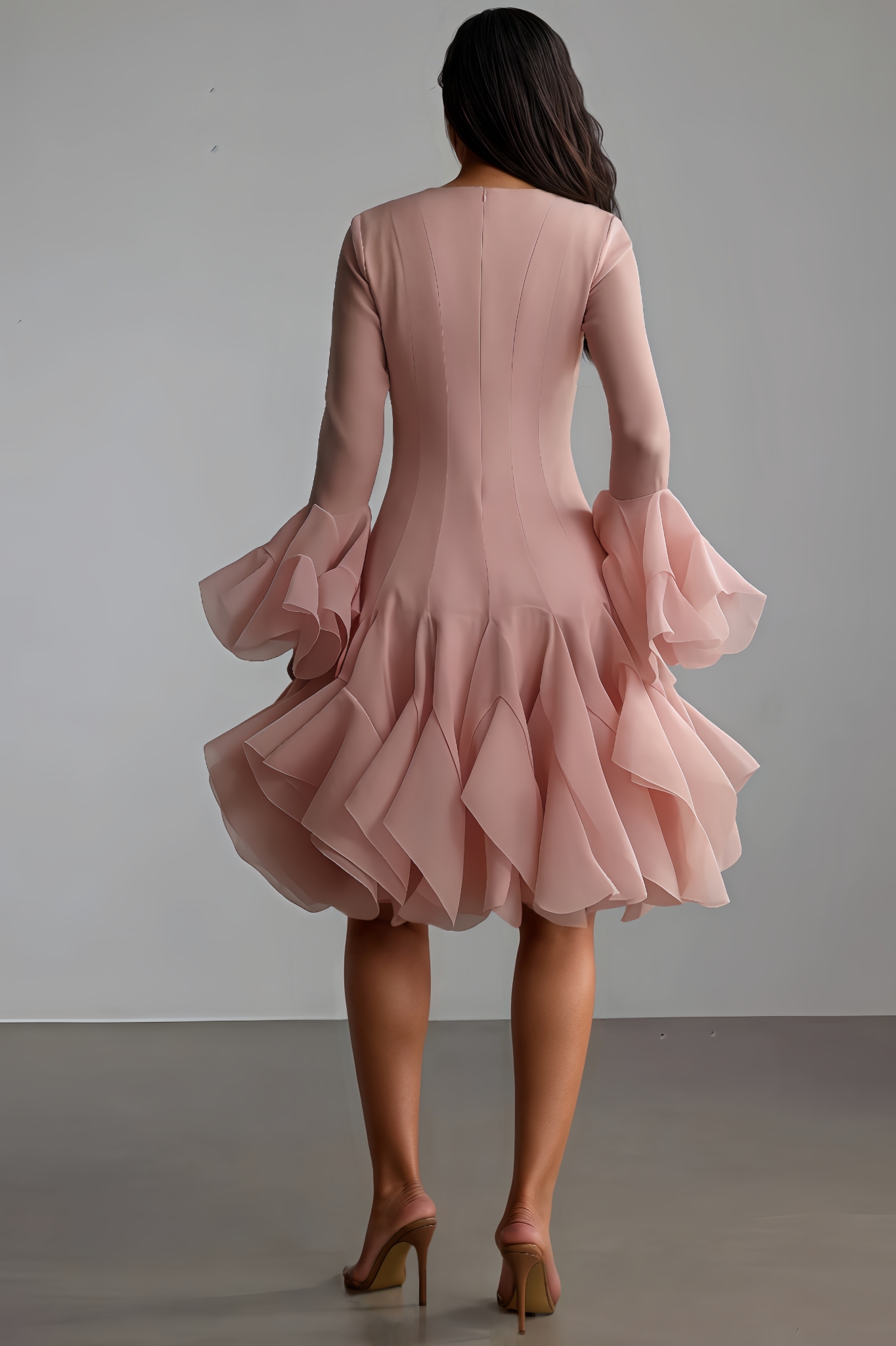 Tarynl Long-Sleeve Flared-Hem Midi Dress