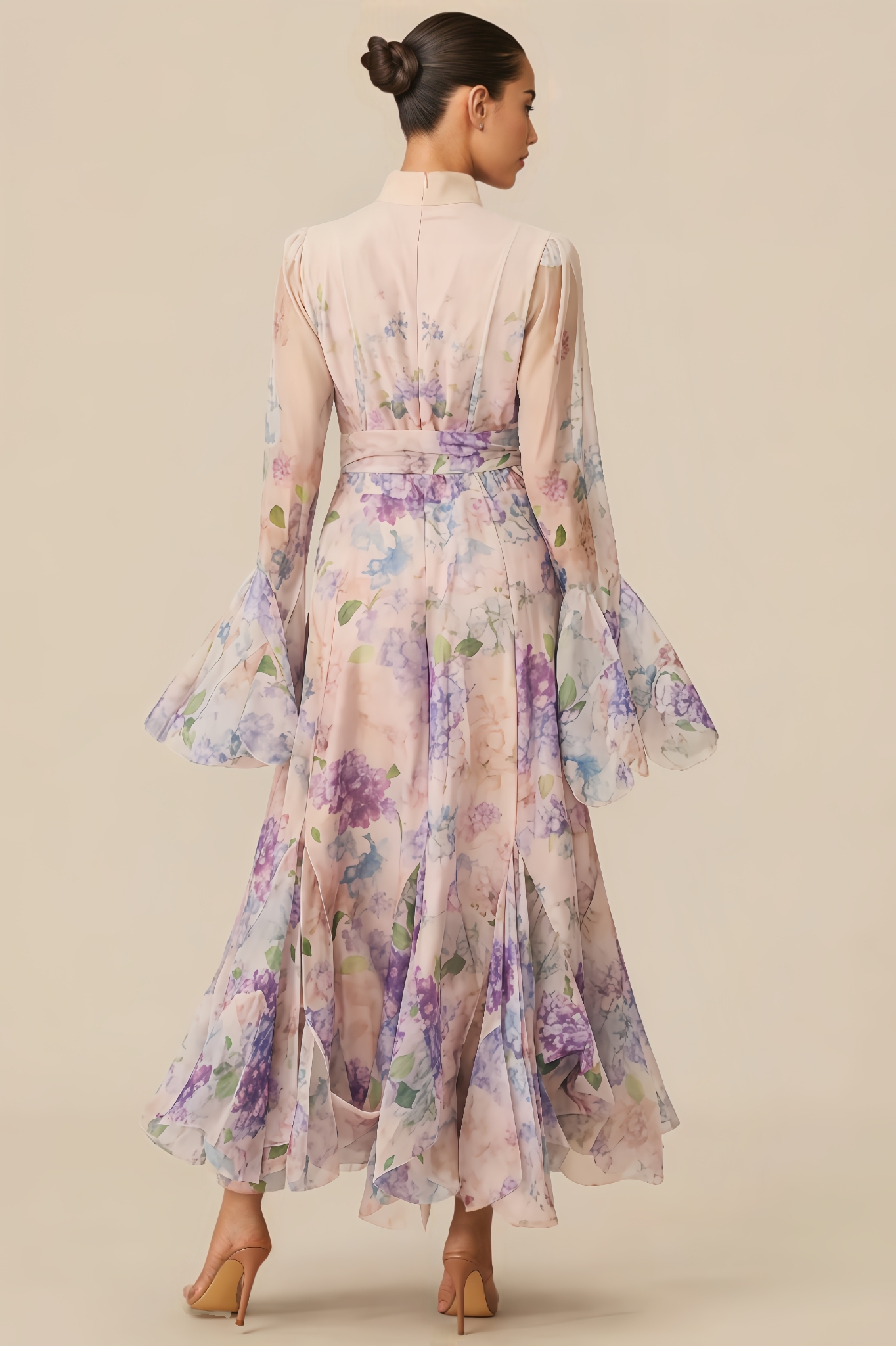 Clara Floral Print Ruffle Cuff Maxi Dress