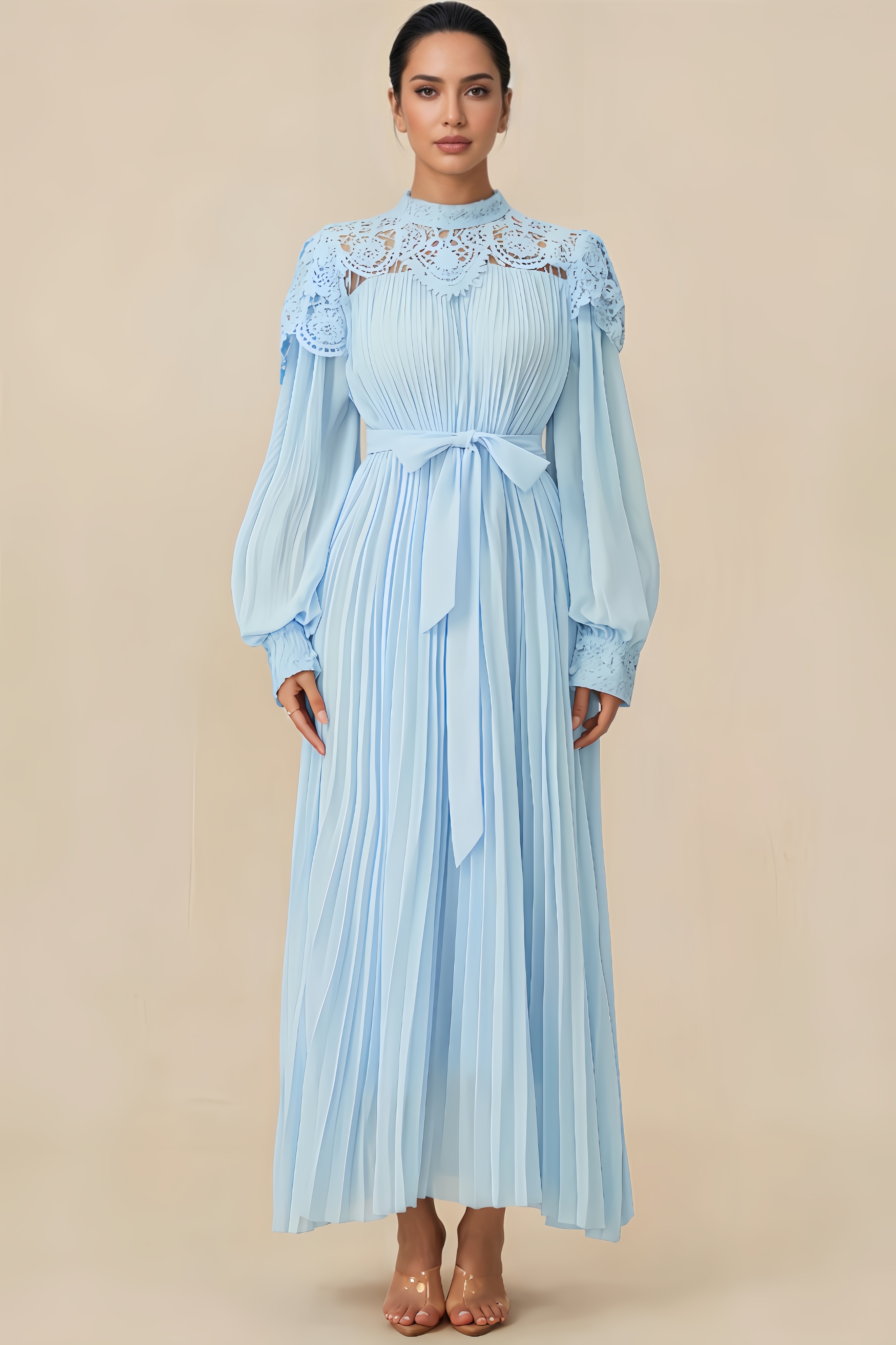 Kyna Embroidered Lace Chiffon Maxi Dress