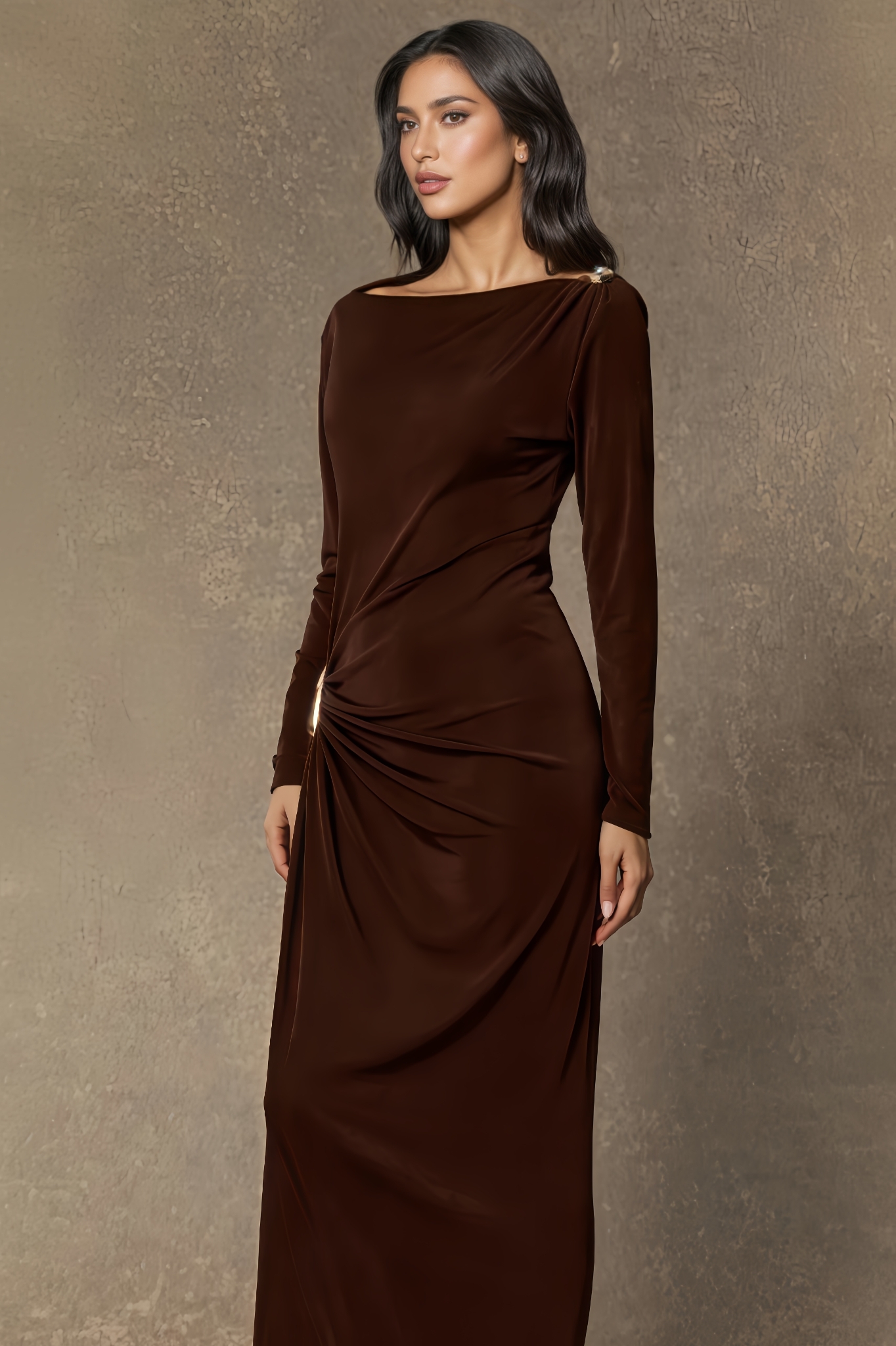 Azuroa Asymmetric Ruched Maxi Dress