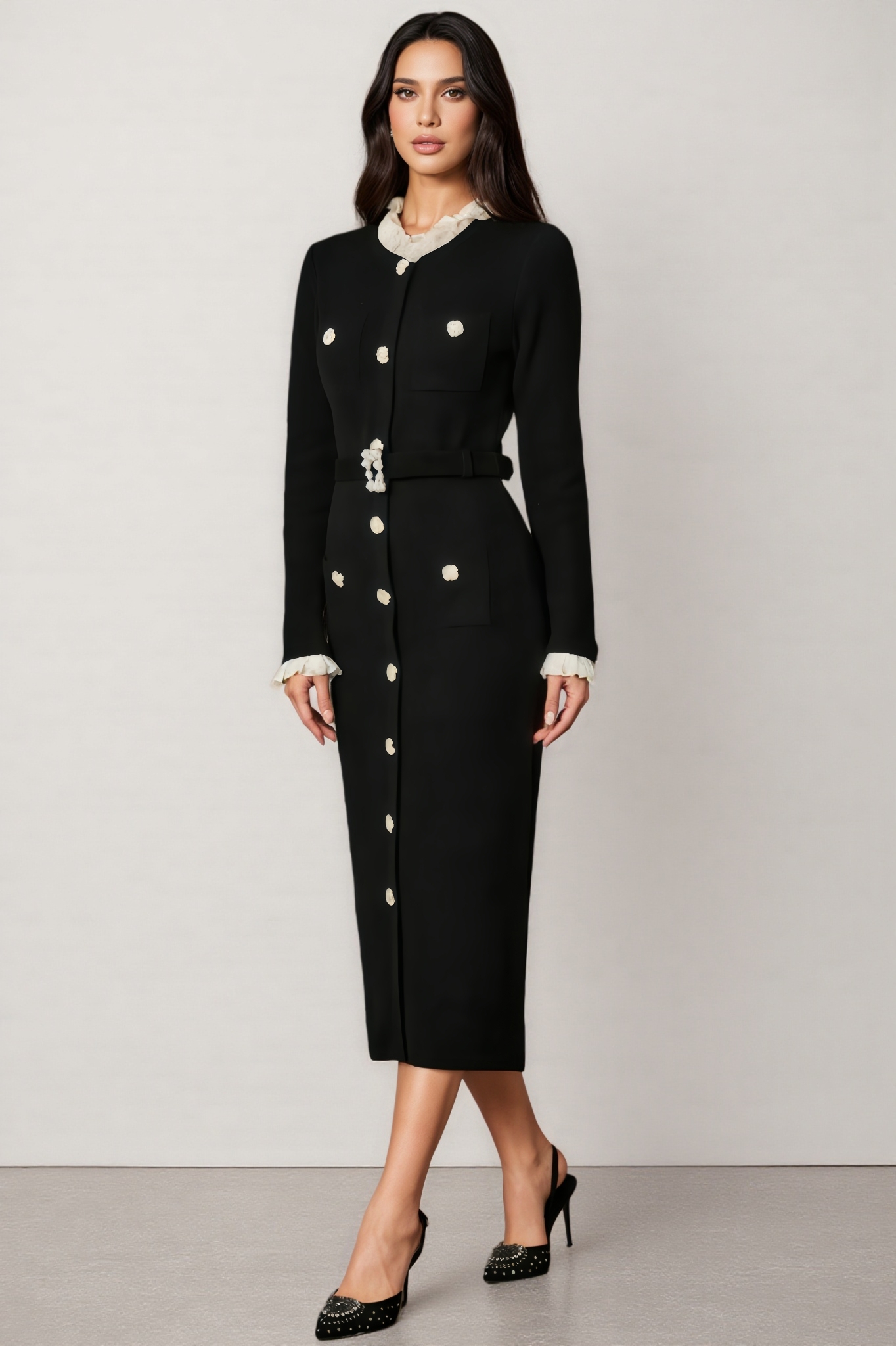 Emta Ruffle Trim Knit Midi Dress
