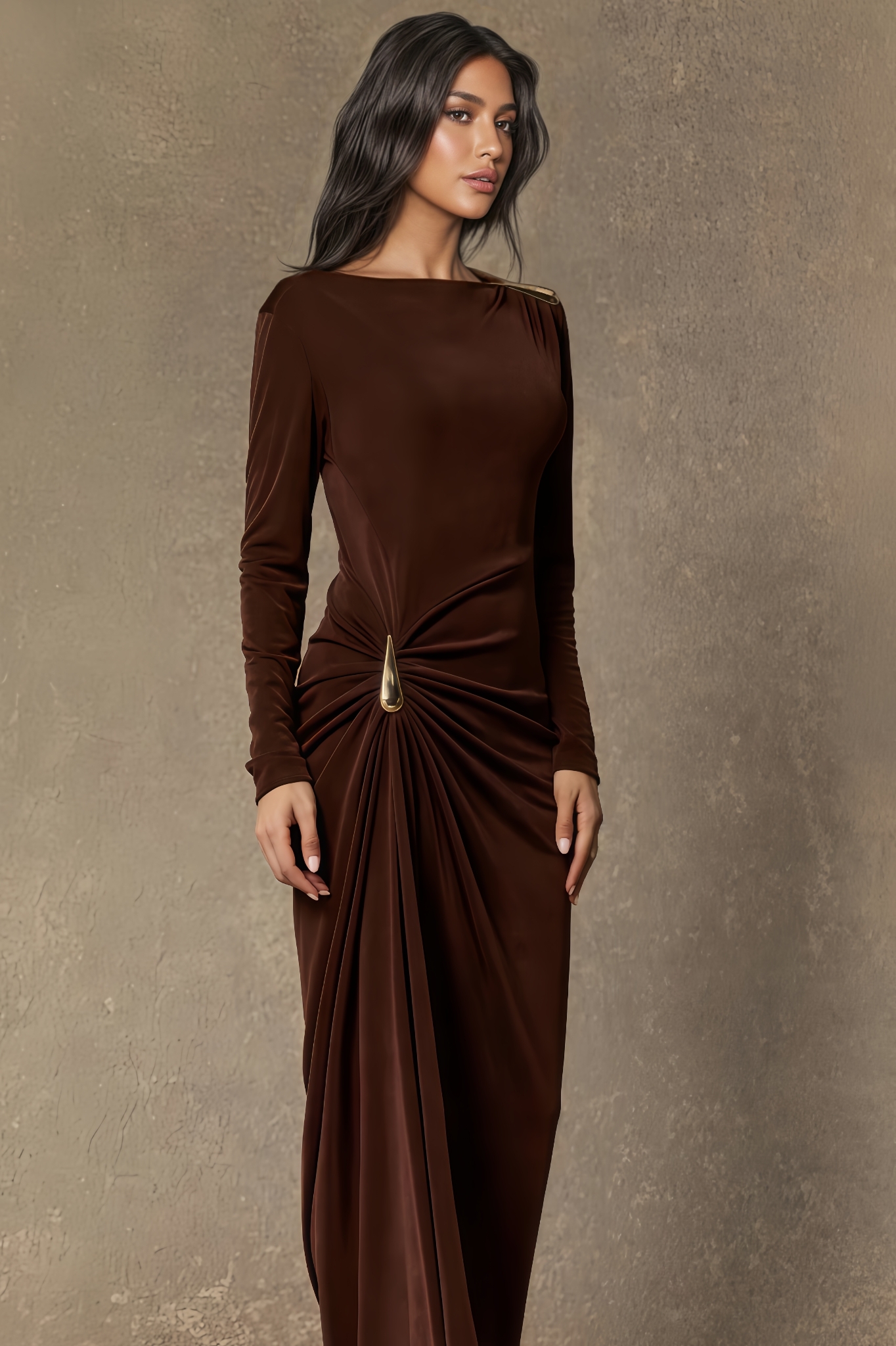 Azuroa Asymmetric Ruched Maxi Dress