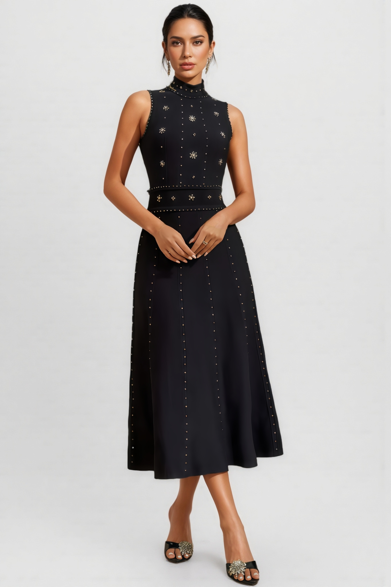 Dazel Embroidered High-Neck Midi Dress