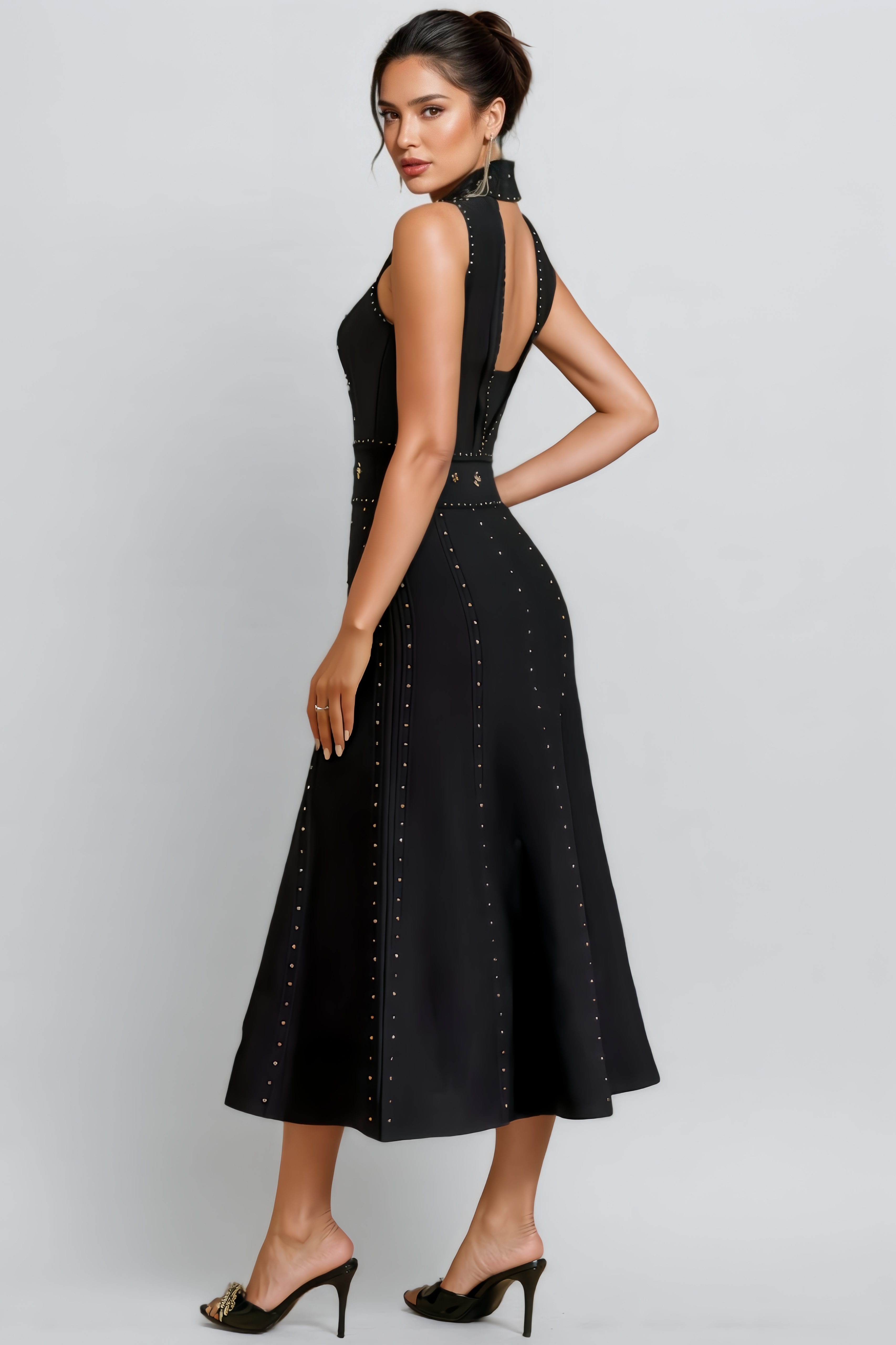 Dazel Embroidered High-Neck Midi Dress