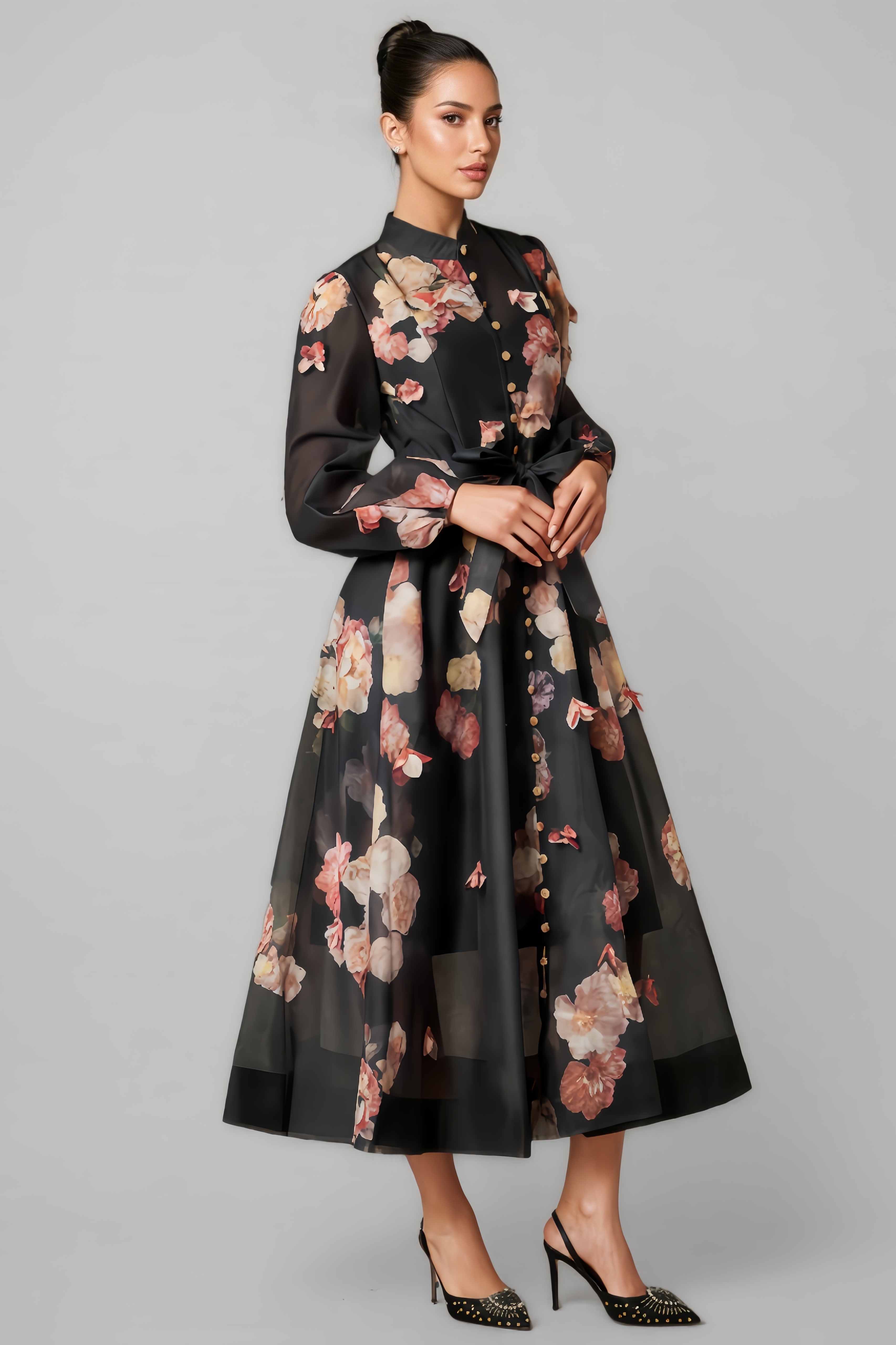 Vako Printed Long-Sleeved Midi Dress