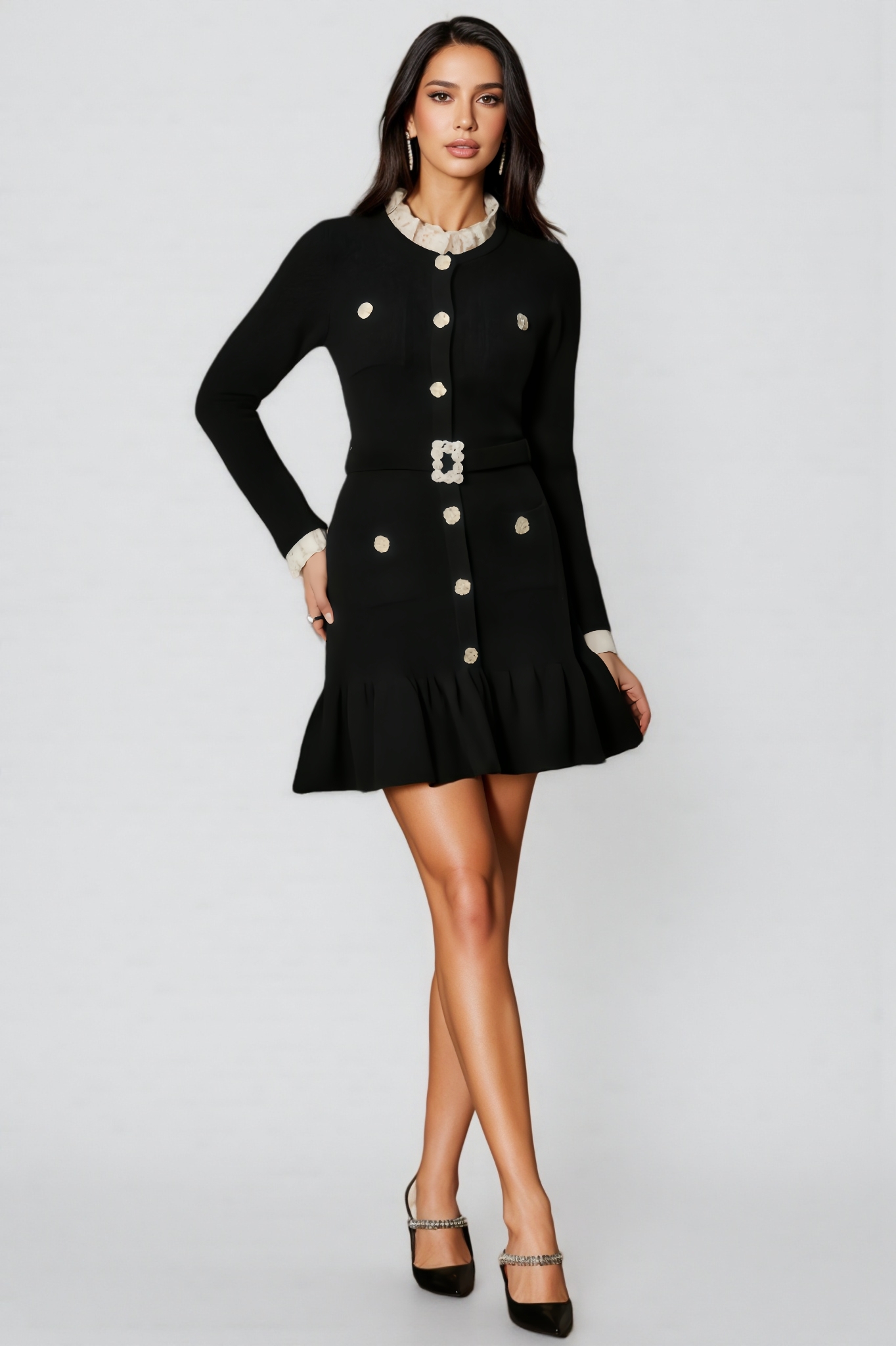 Azi Ruffled Contrast Mini Dress