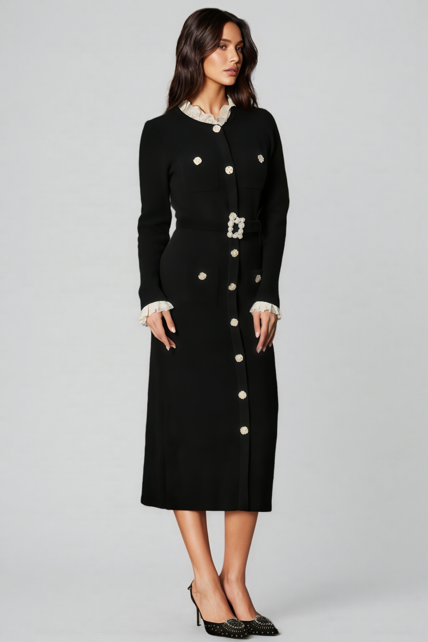 Emta Ruffle Trim Knit Midi Dress