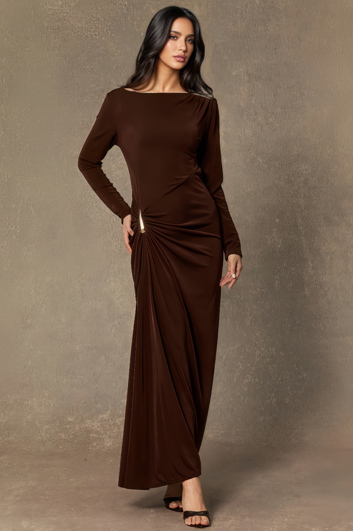 Azuroa Asymmetric Ruched Maxi Dress