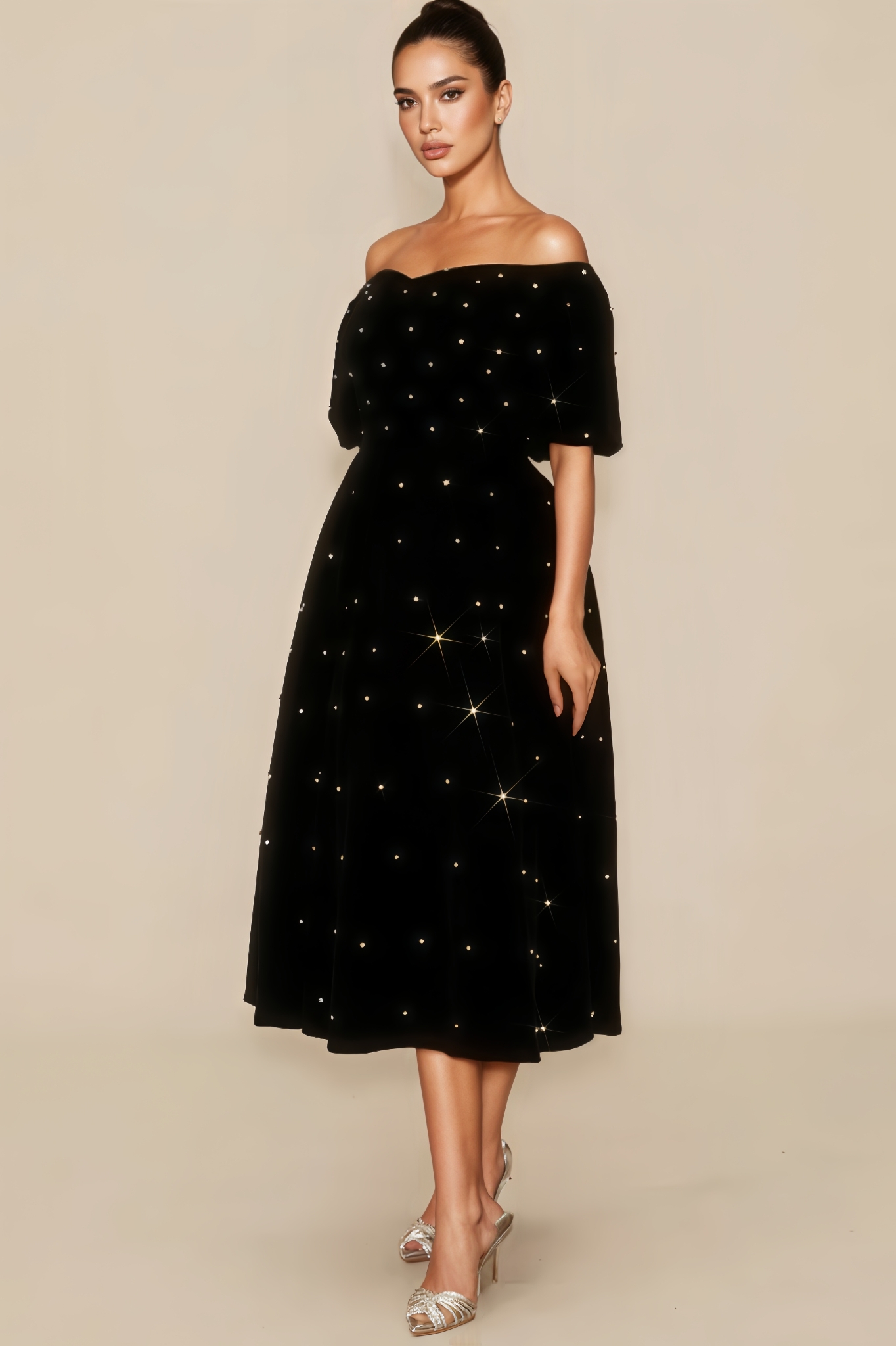 Aloise Off Shoulder Velvet Midi Dress