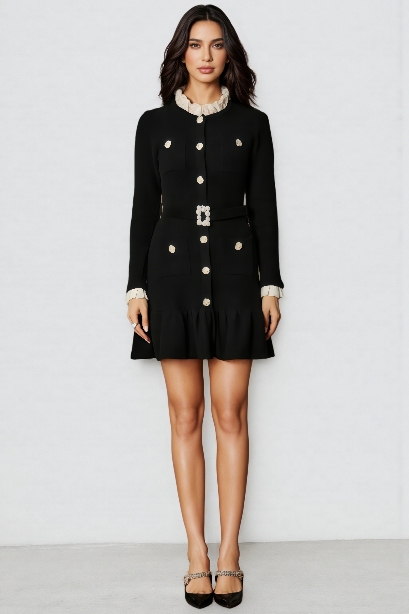 Azi Ruffled Contrast Mini Dress