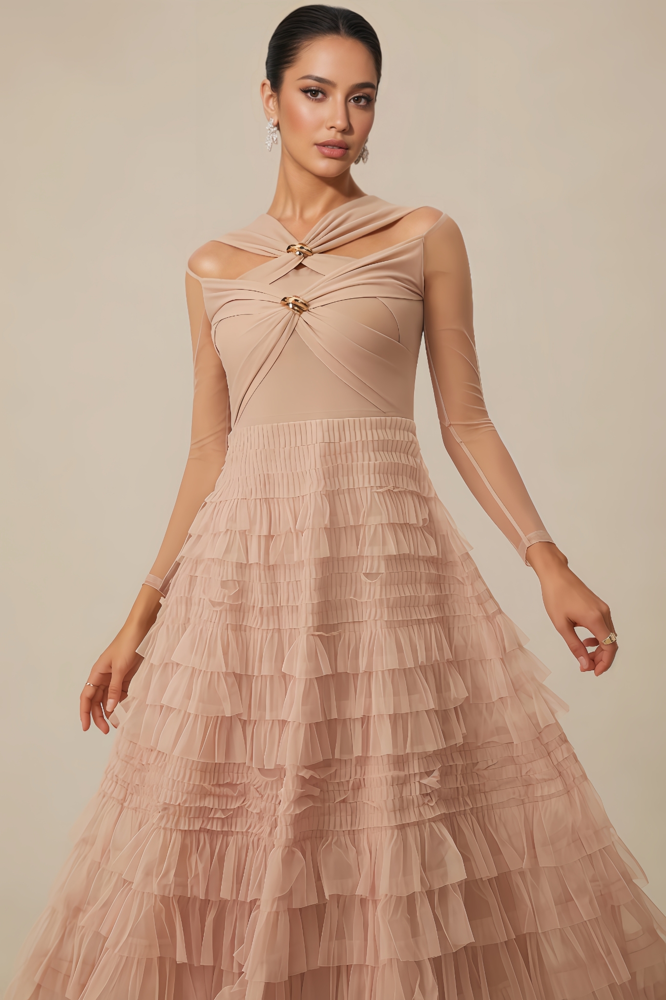 Nysst Apricot Layered Ruffle Maxi Dress