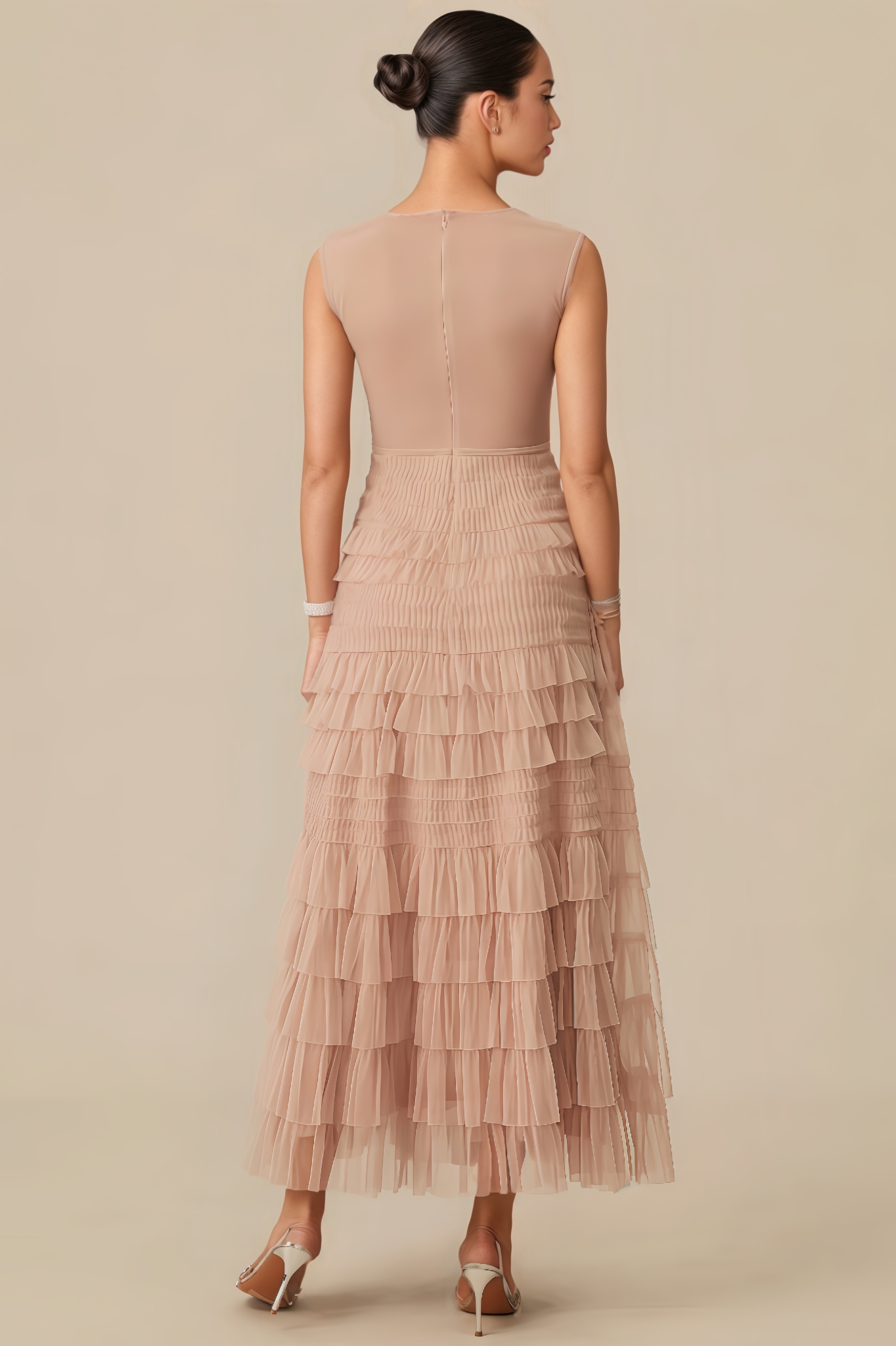 Nysst Apricot Layered Ruffle Maxi Dress