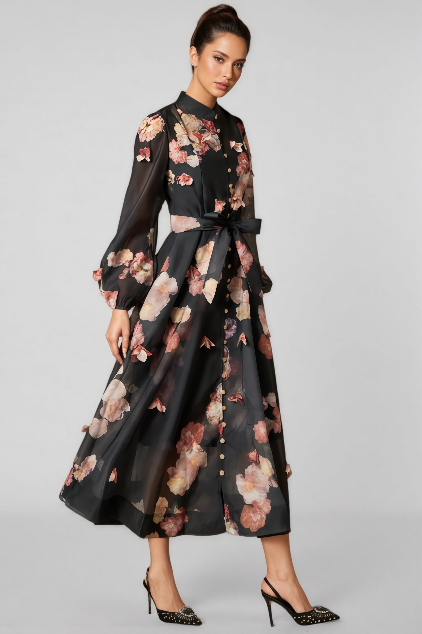 Vako Printed Long-Sleeved Midi Dress