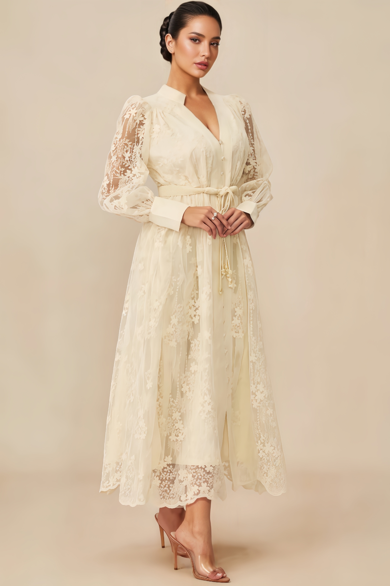 Zavan Lace Embroidered Midi Dress