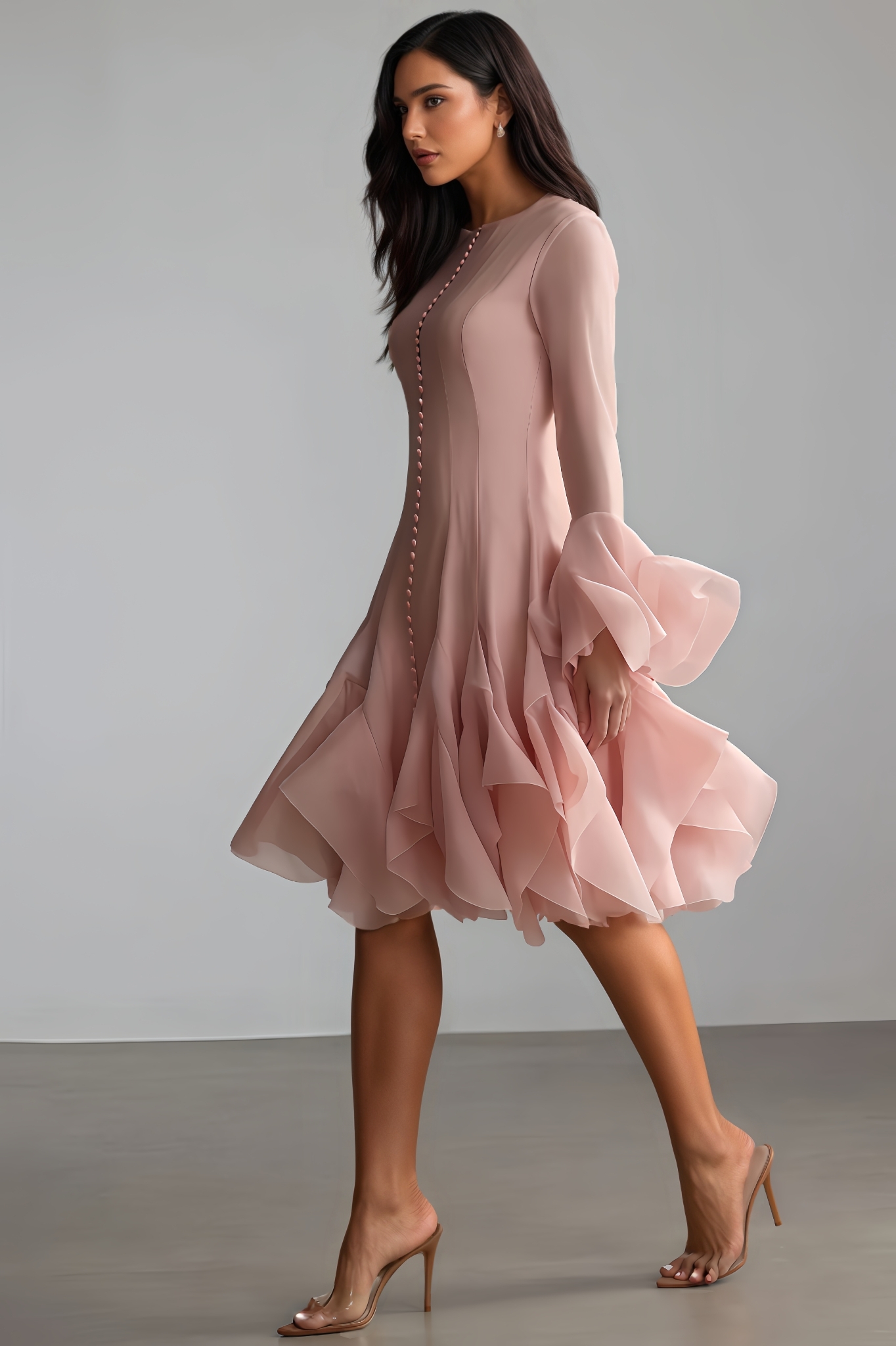 Tarynl Long-Sleeve Flared-Hem Midi Dress