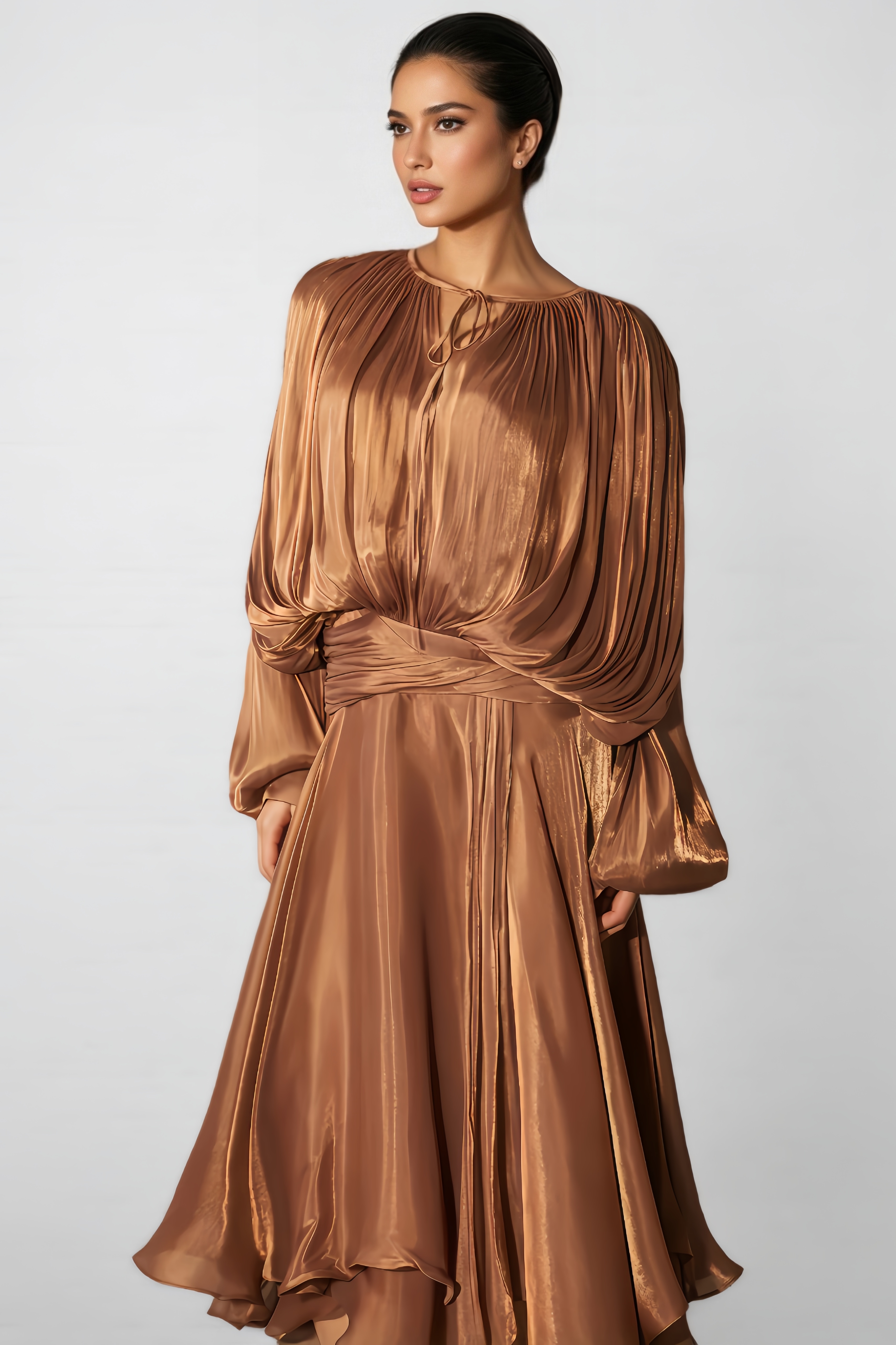 Ela Long-Sleeved Ruffled Hem Midi Dress