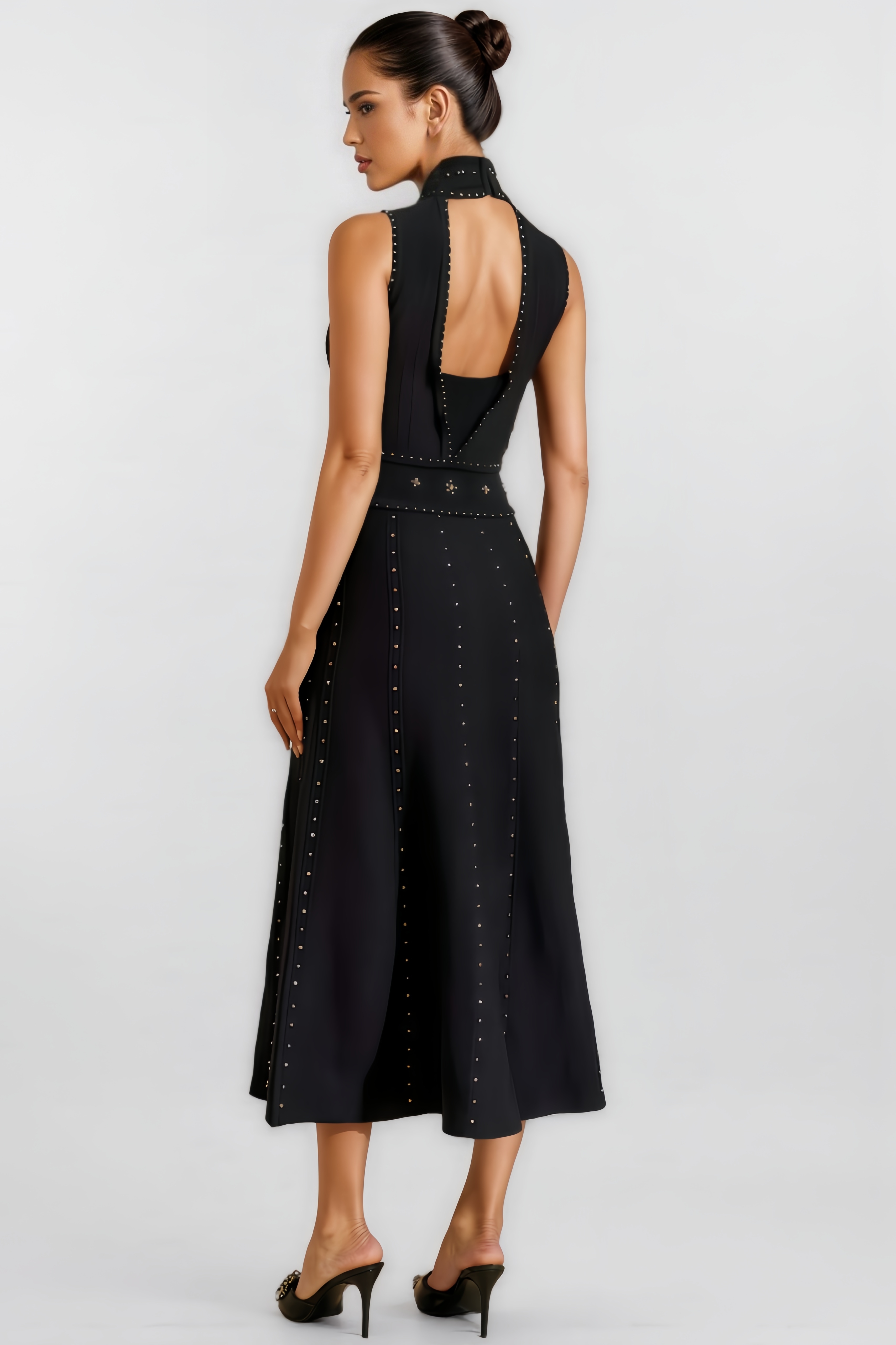 Dazel Embroidered High-Neck Midi Dress