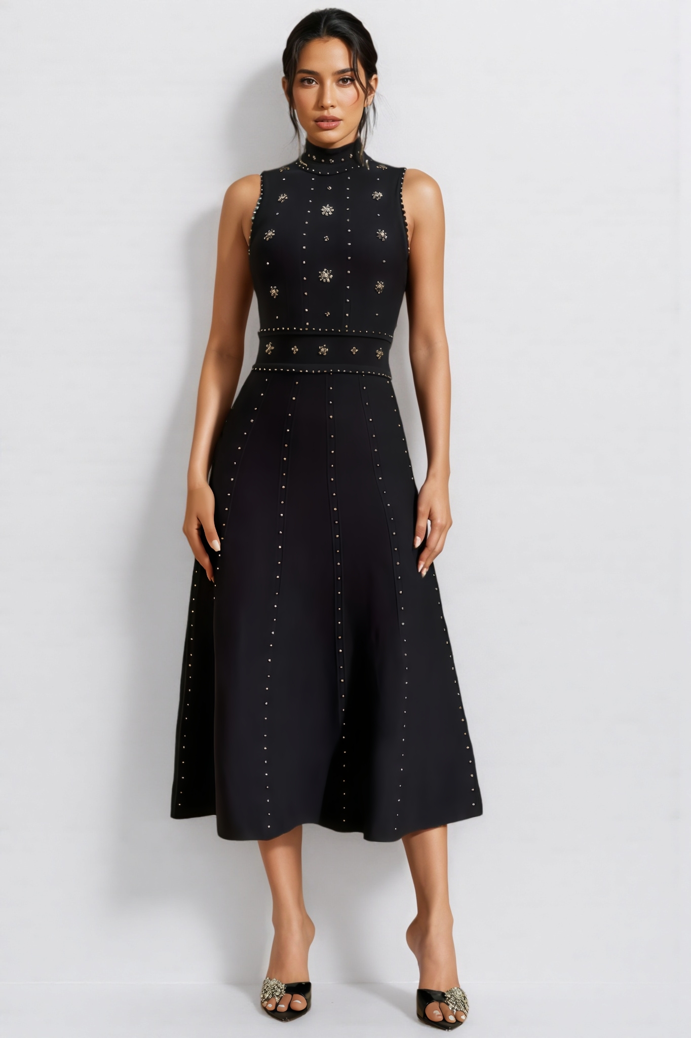 Dazel Embroidered High-Neck Midi Dress