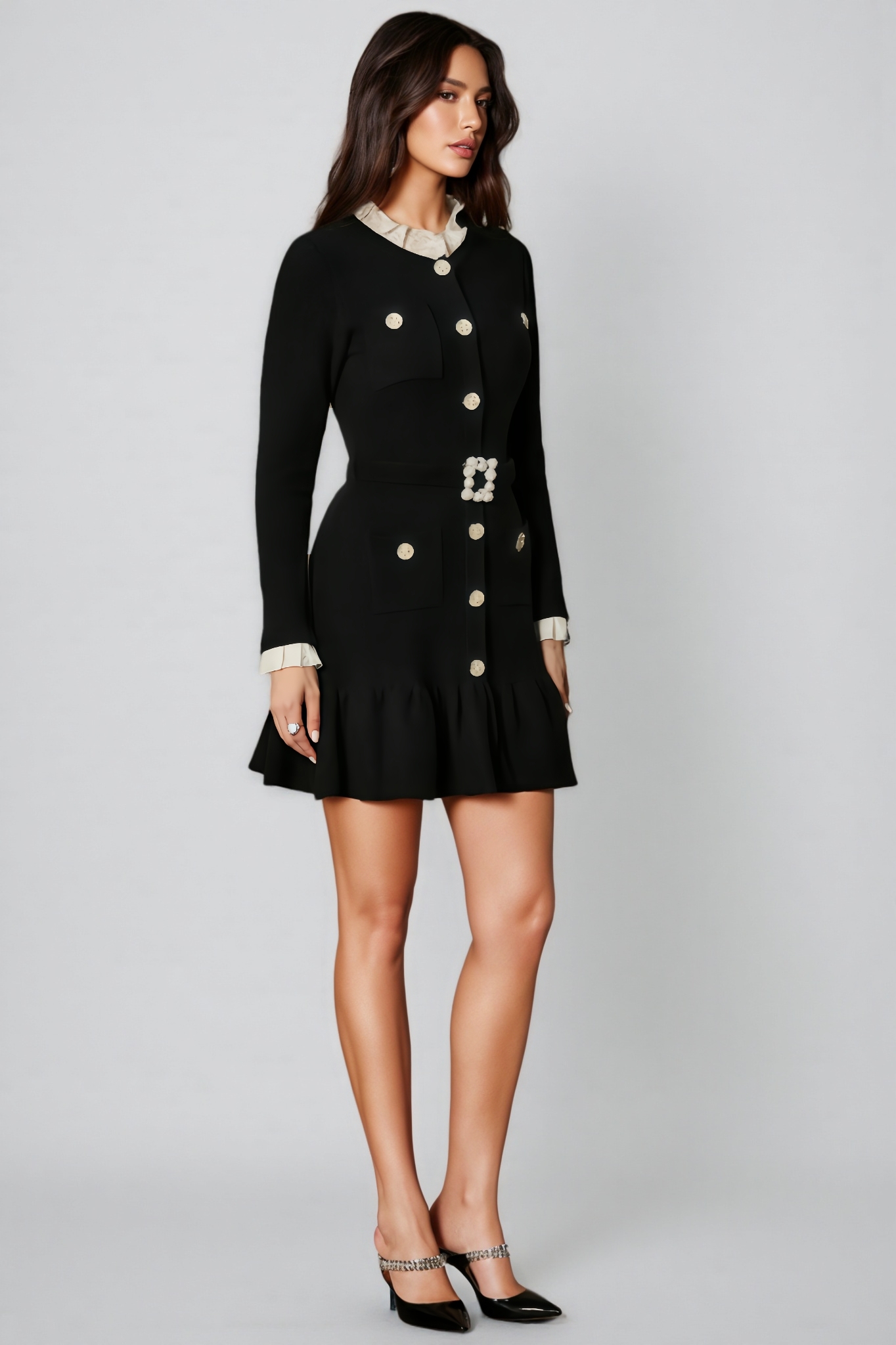 Azi Ruffled Contrast Mini Dress