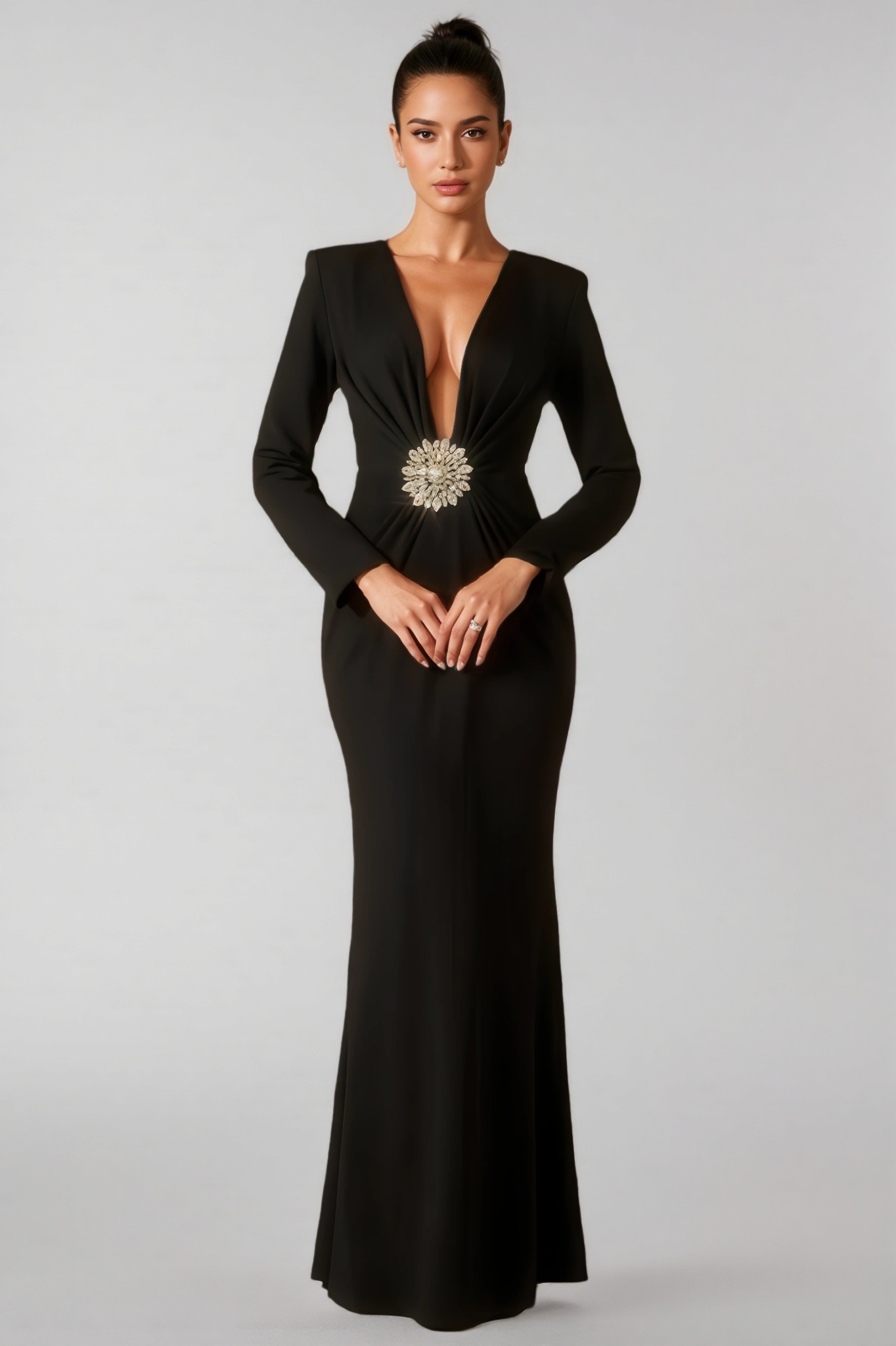 Falae Deep V-Neck Crystal-Embellished Maxi Dress