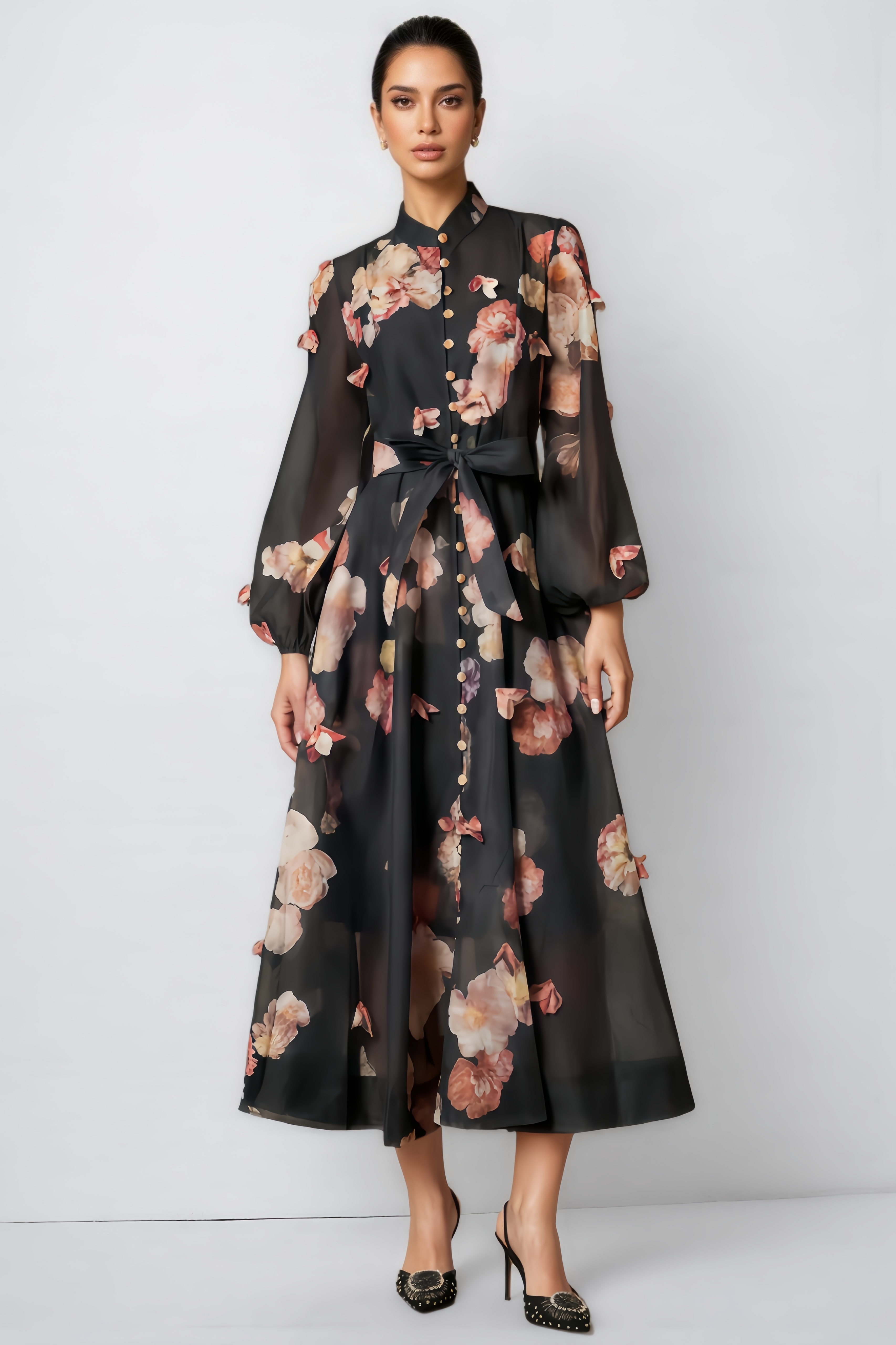 Vako Printed Long-Sleeved Midi Dress