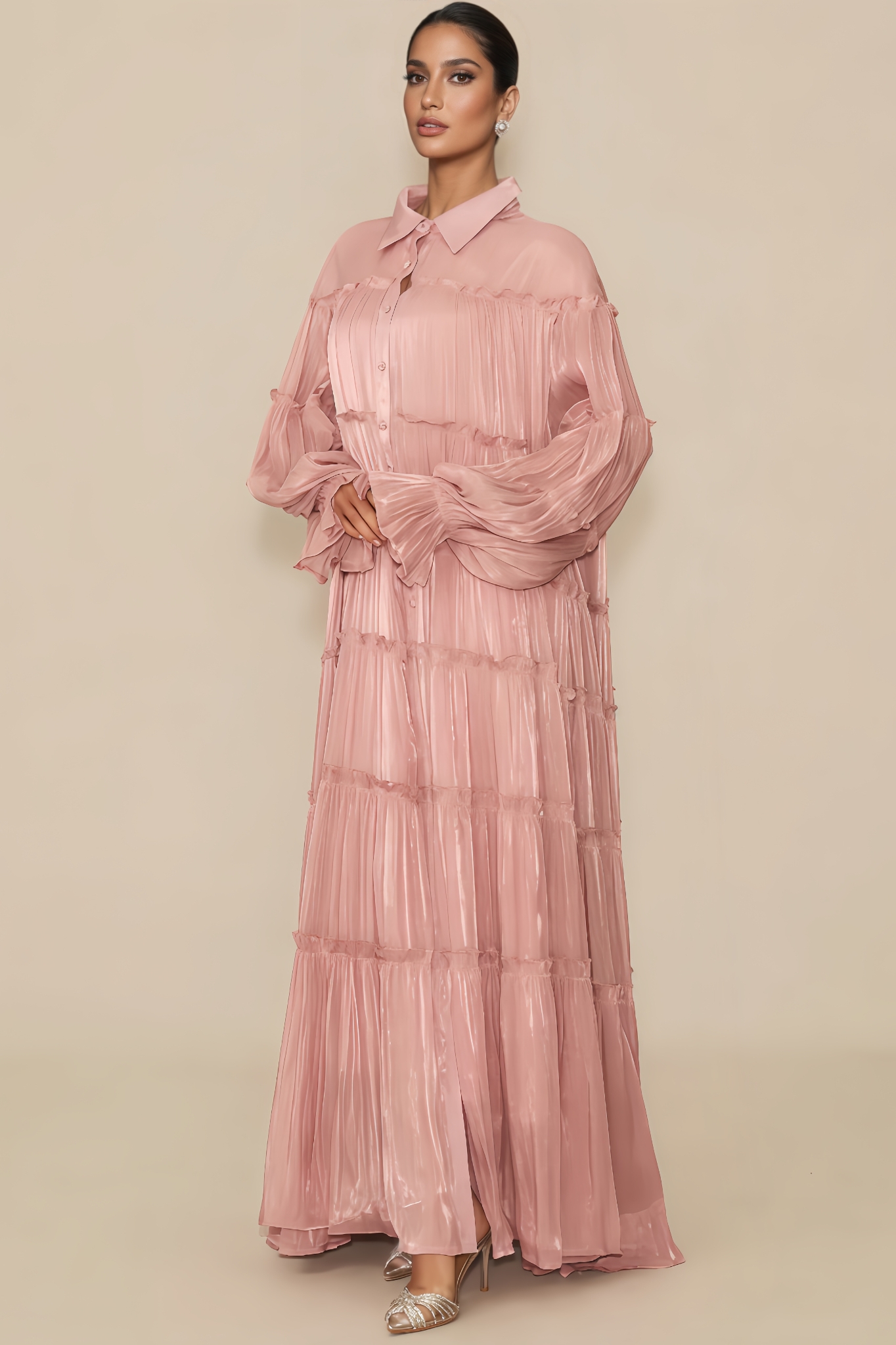 Ortiz Pink Pleated Maxi Dress