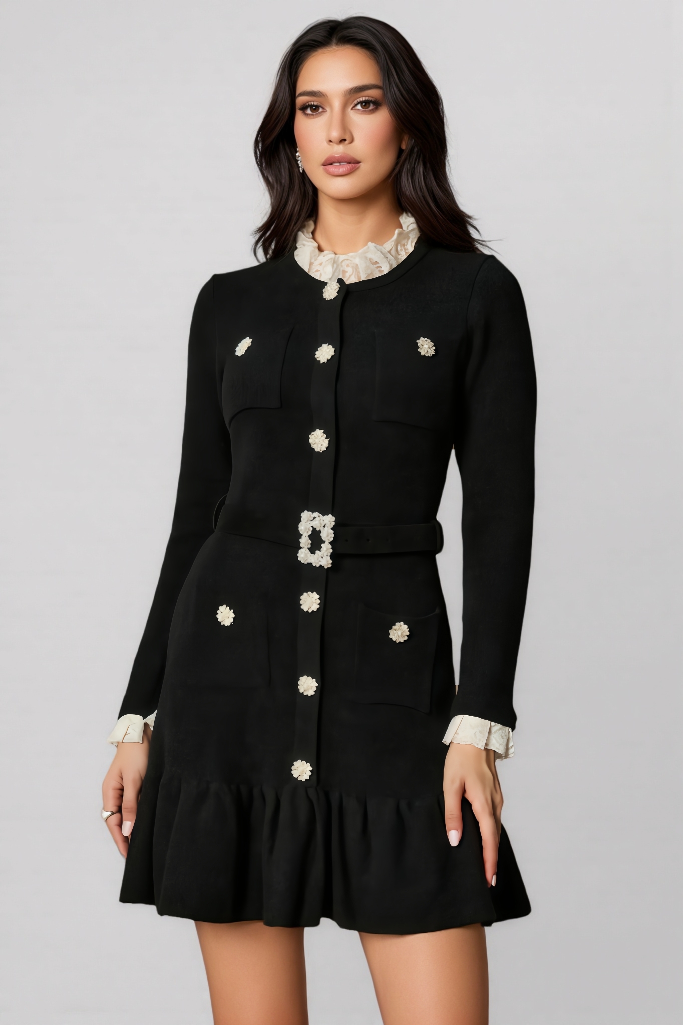 Azi Ruffled Contrast Mini Dress