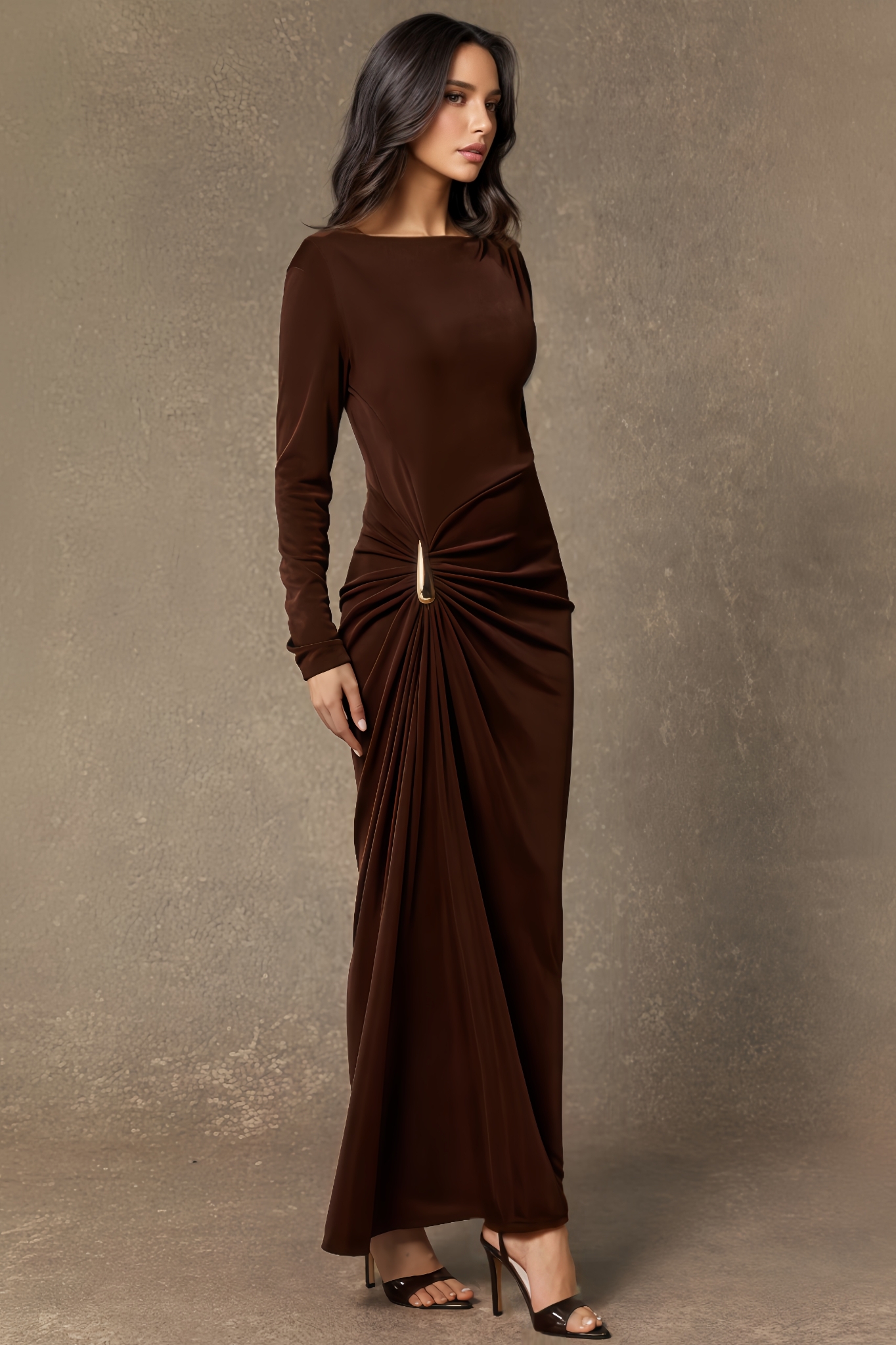 Azuroa Asymmetric Ruched Maxi Dress