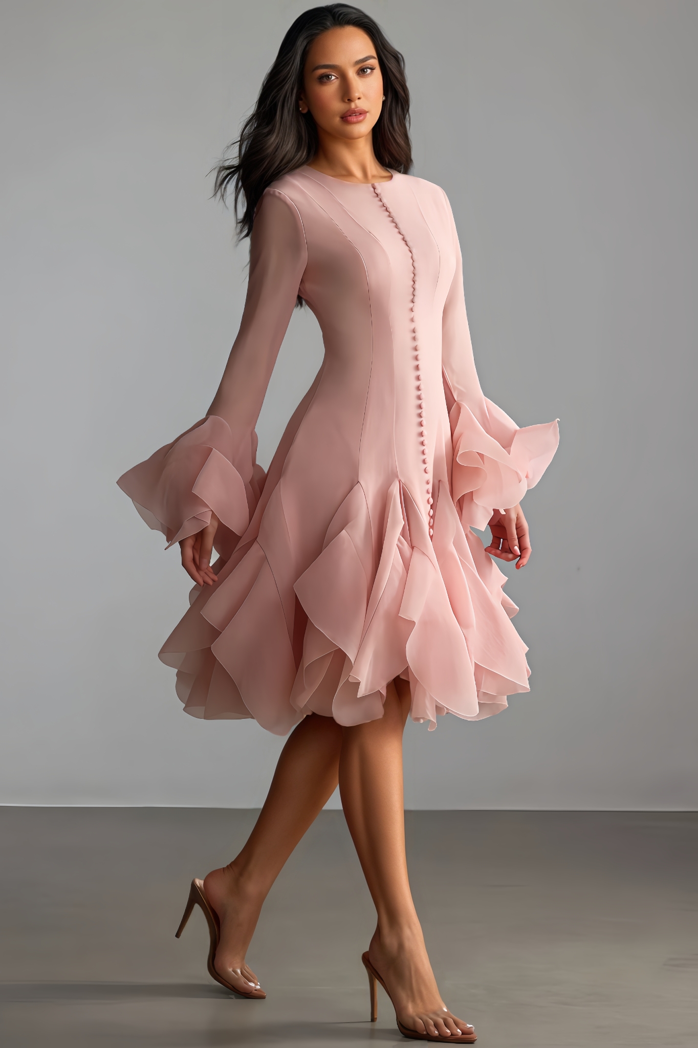 Tarynl Long-Sleeve Flared-Hem Midi Dress