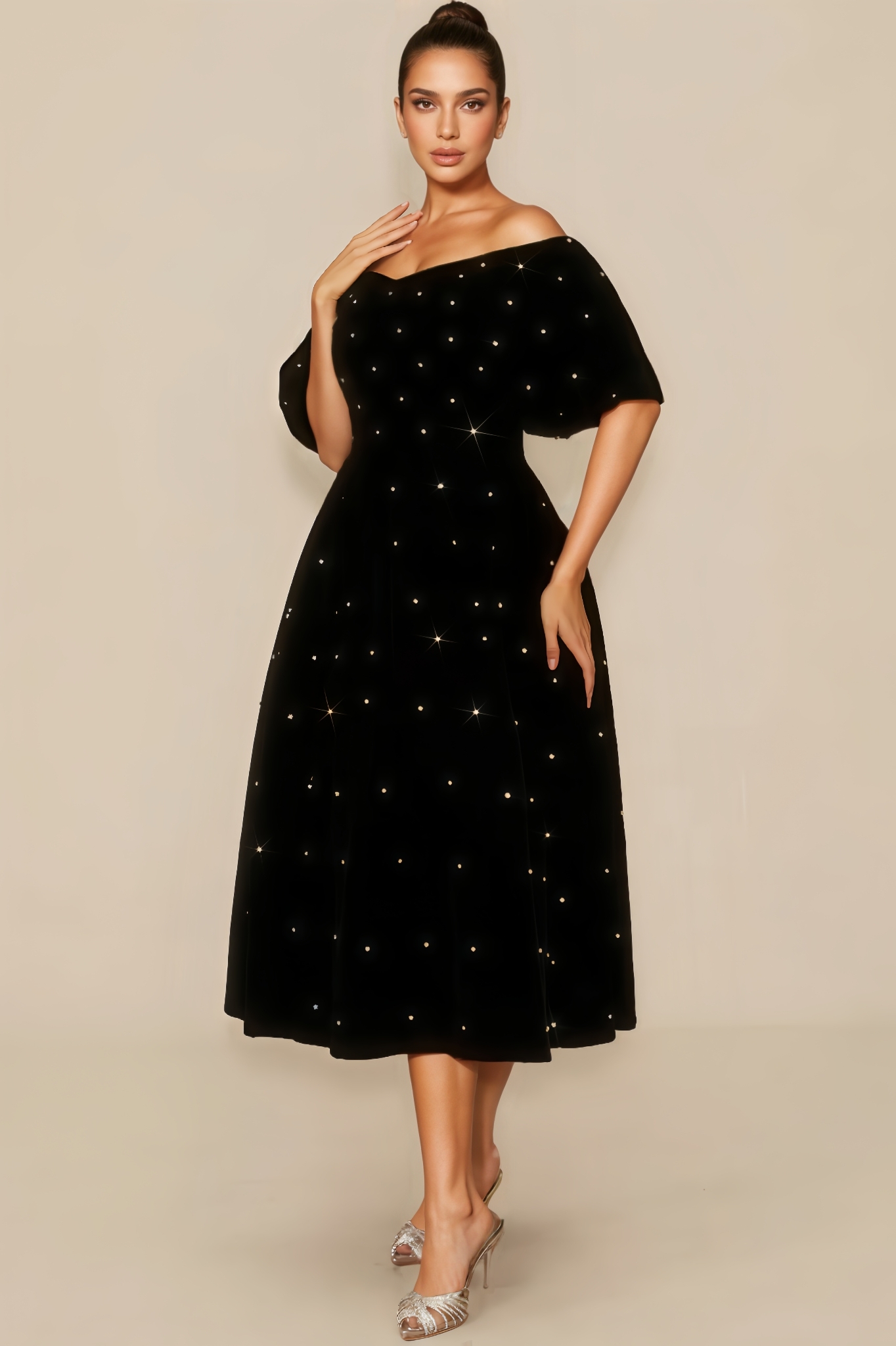 Aloise Off Shoulder Velvet Midi Dress
