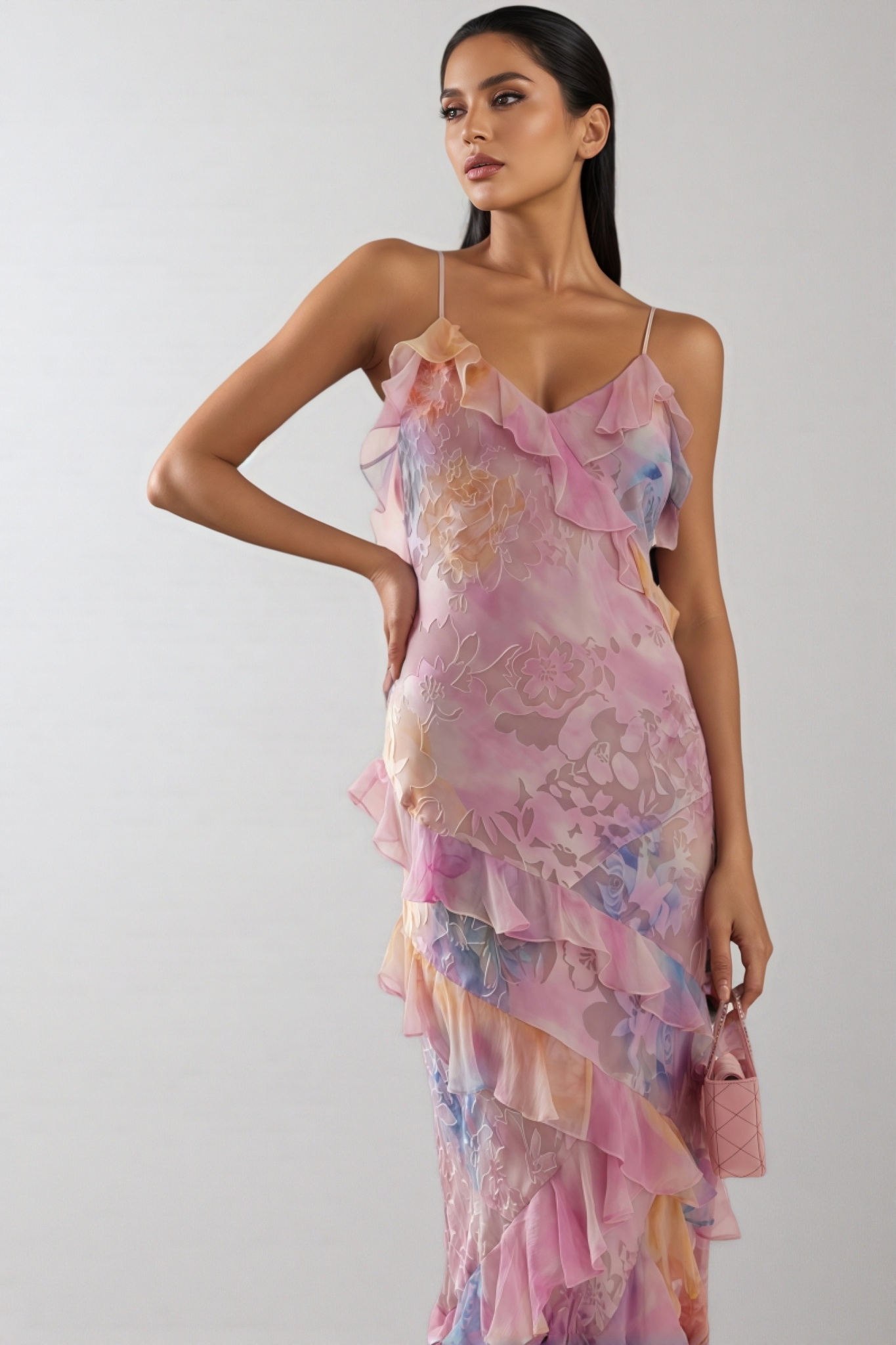 Wynan Floral Frill Sleeveless Maxi Dress