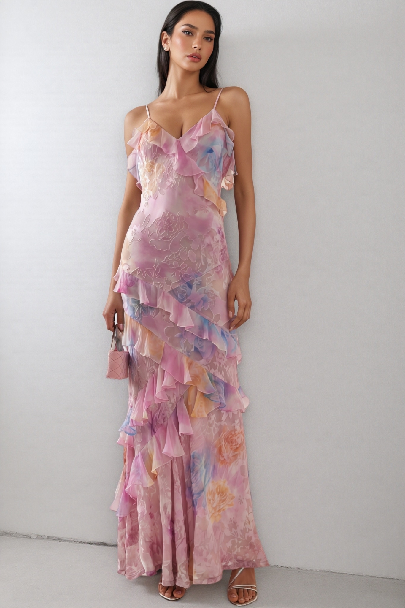 Wynan Floral Frill Sleeveless Maxi Dress