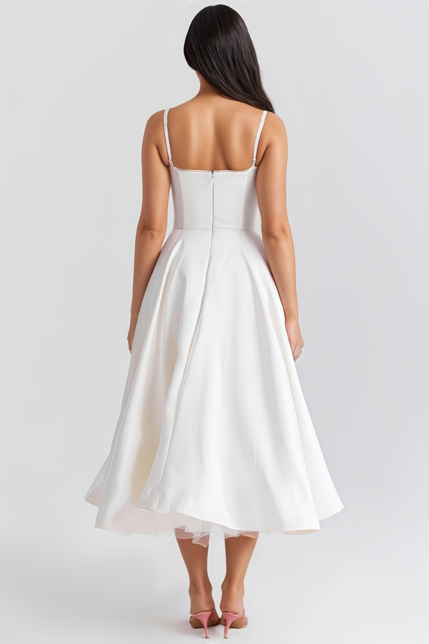 Macie White Tulle Midi Dress