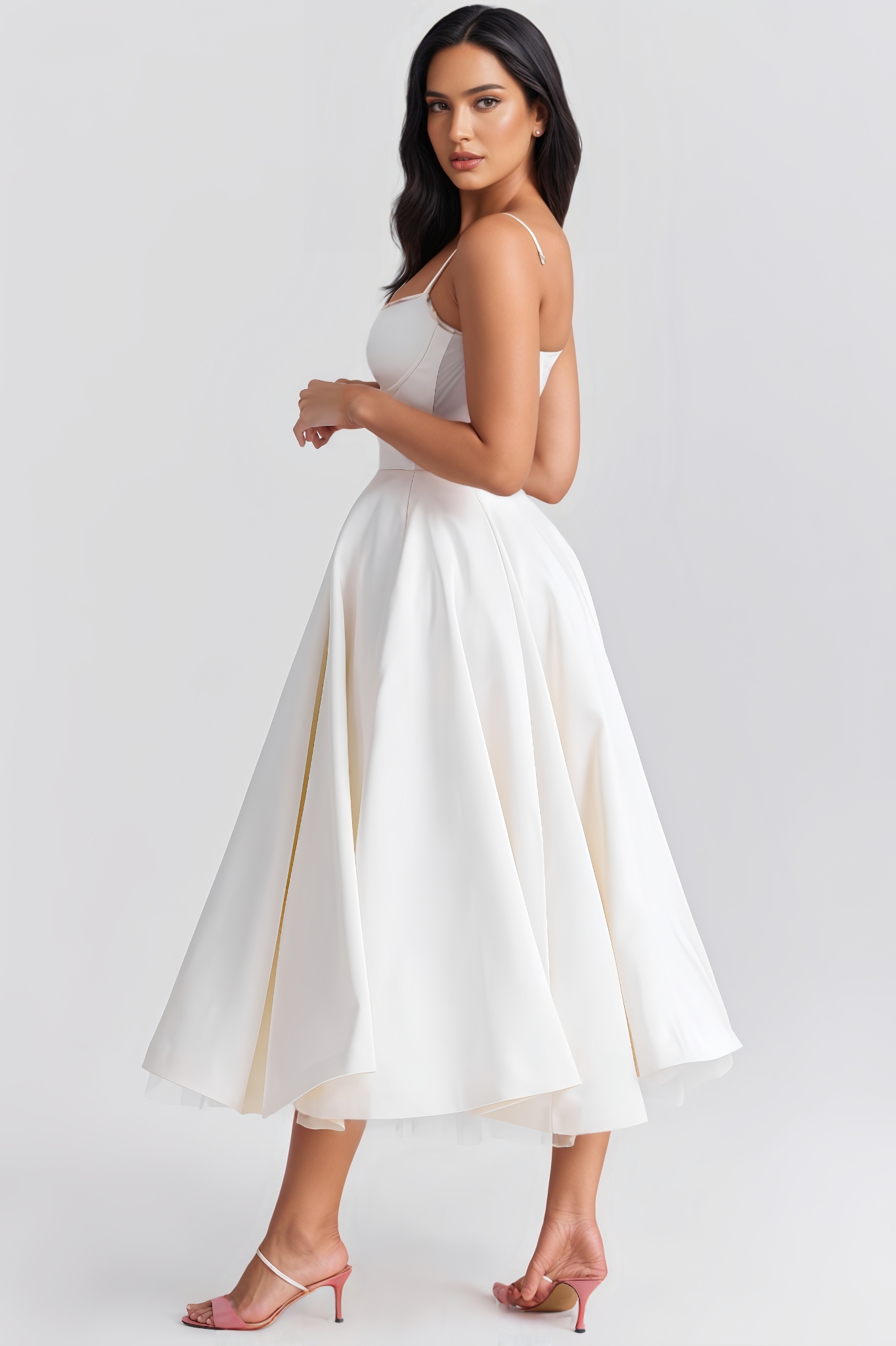 Macie White Tulle Midi Dress