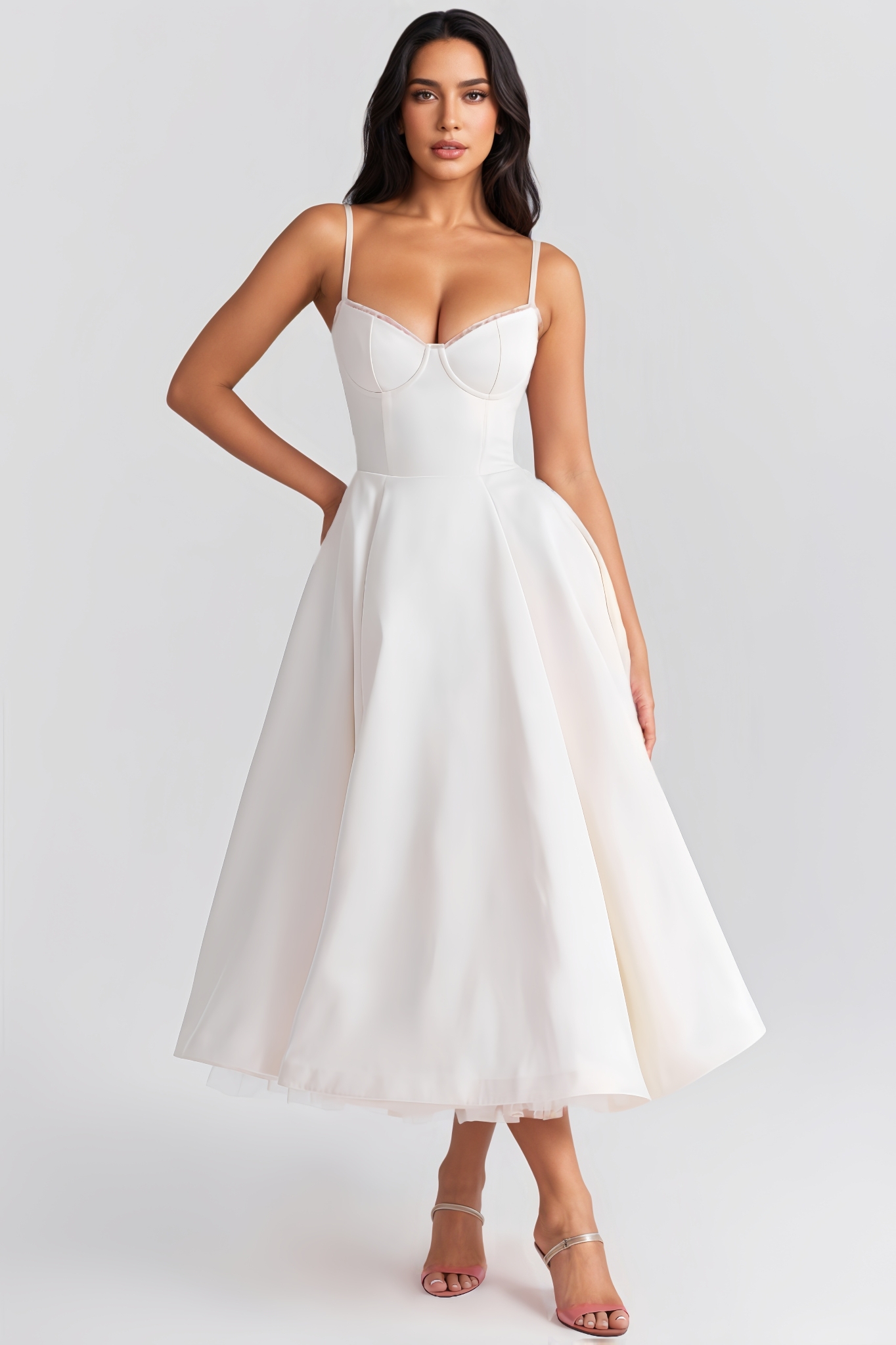 Macie White Tulle Midi Dress