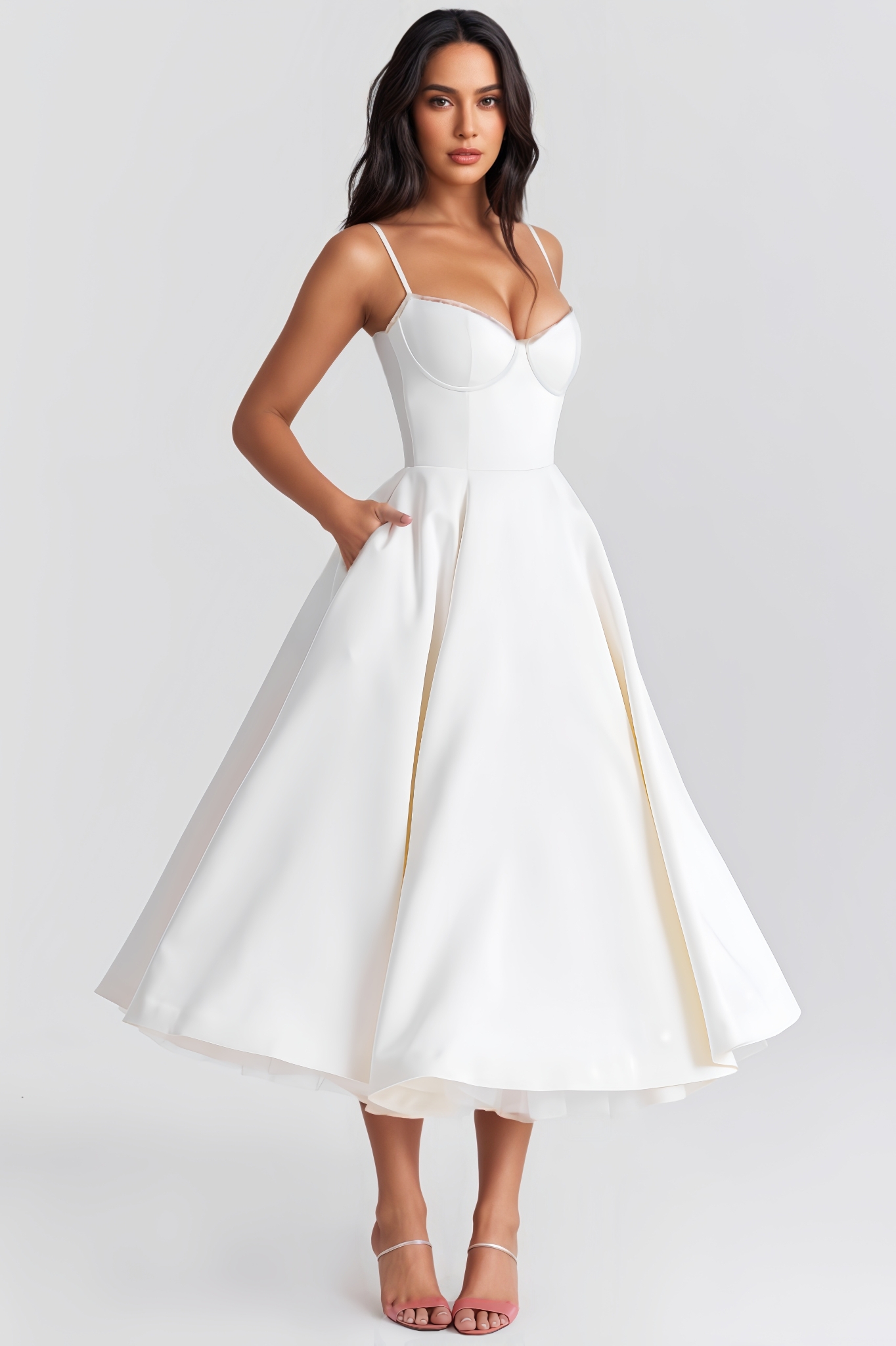 Macie White Tulle Midi Dress