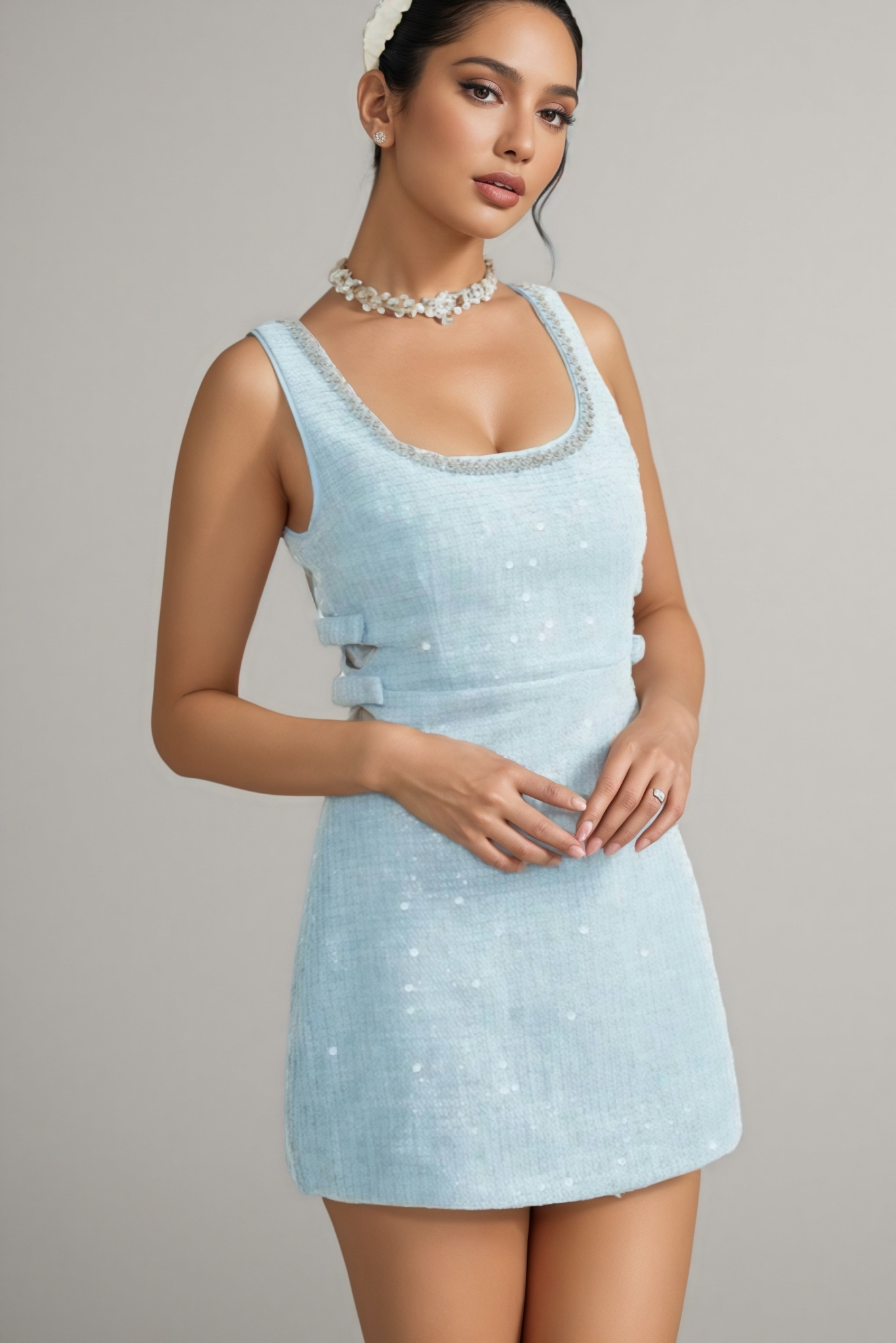 Haka Blue Tweed Sequin Mini Dress