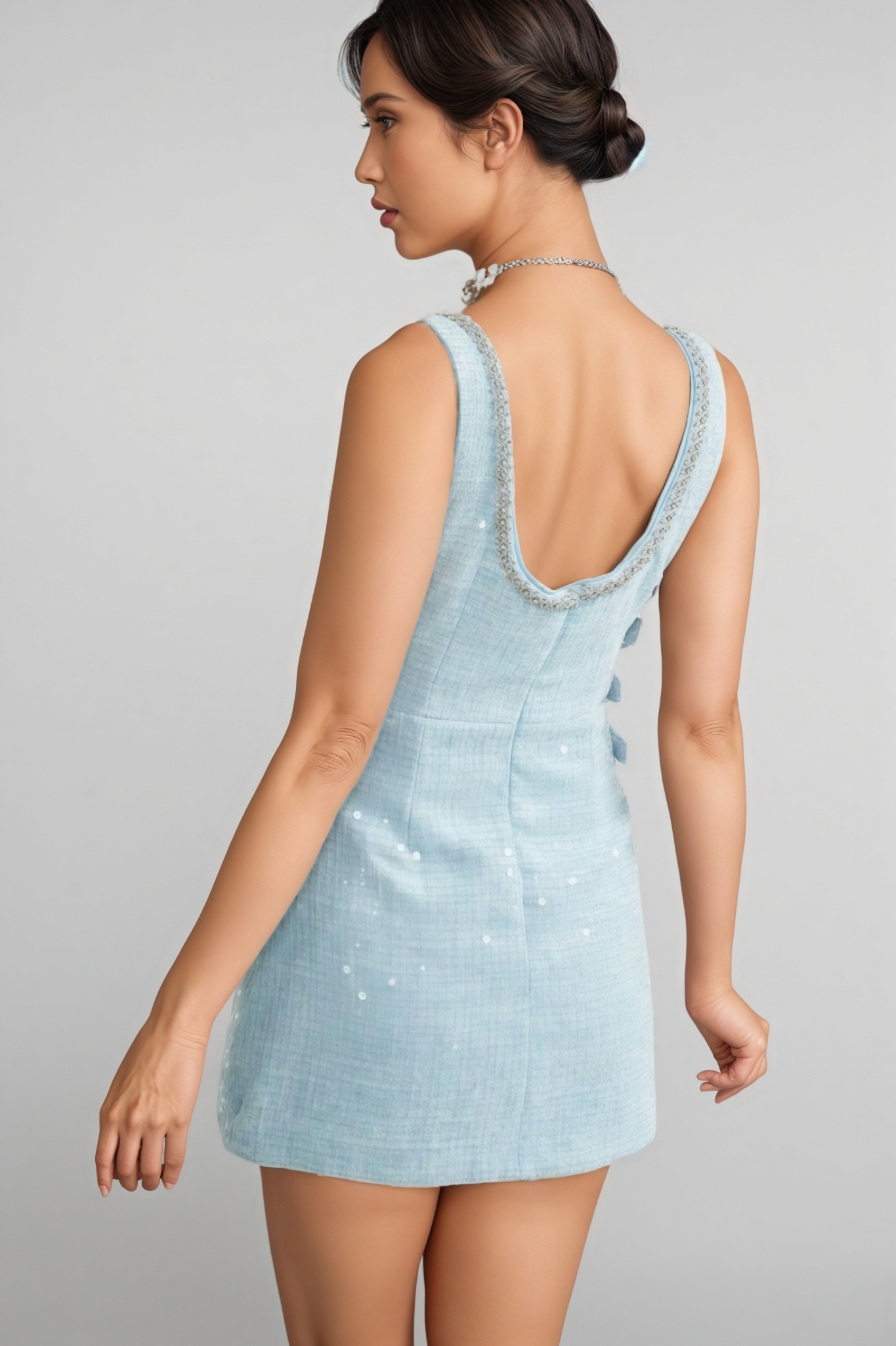 Haka Blue Tweed Sequin Mini Dress