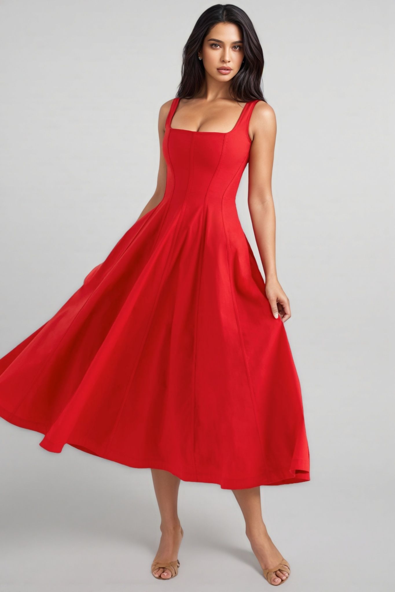 Kaelt Red Strappy Midi Dress