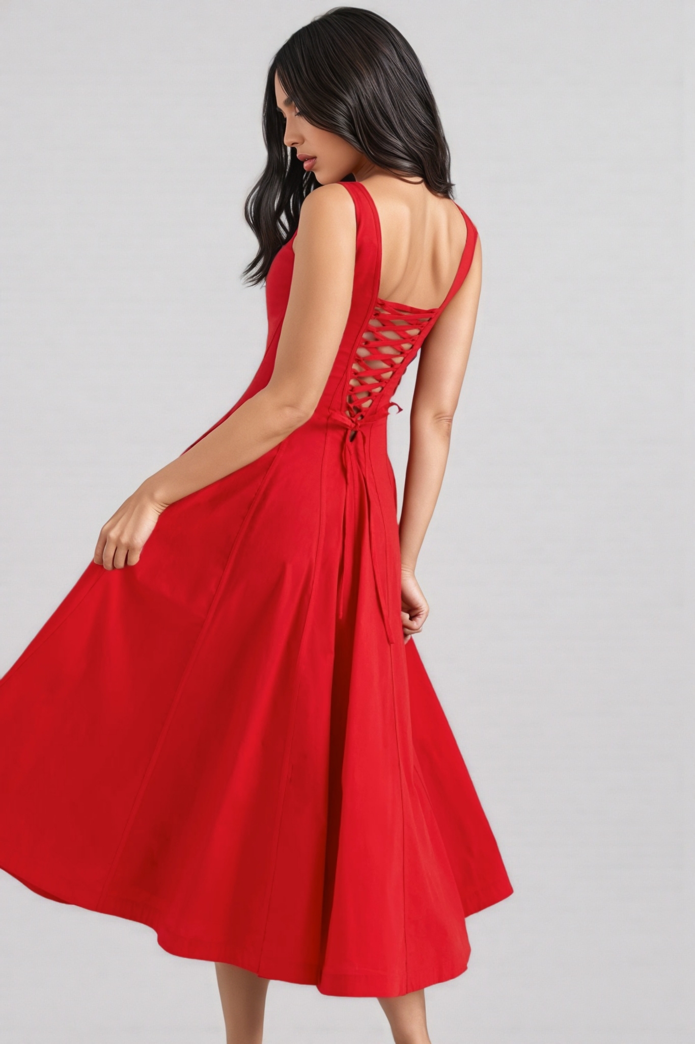 Kaelt Red Strappy Midi Dress