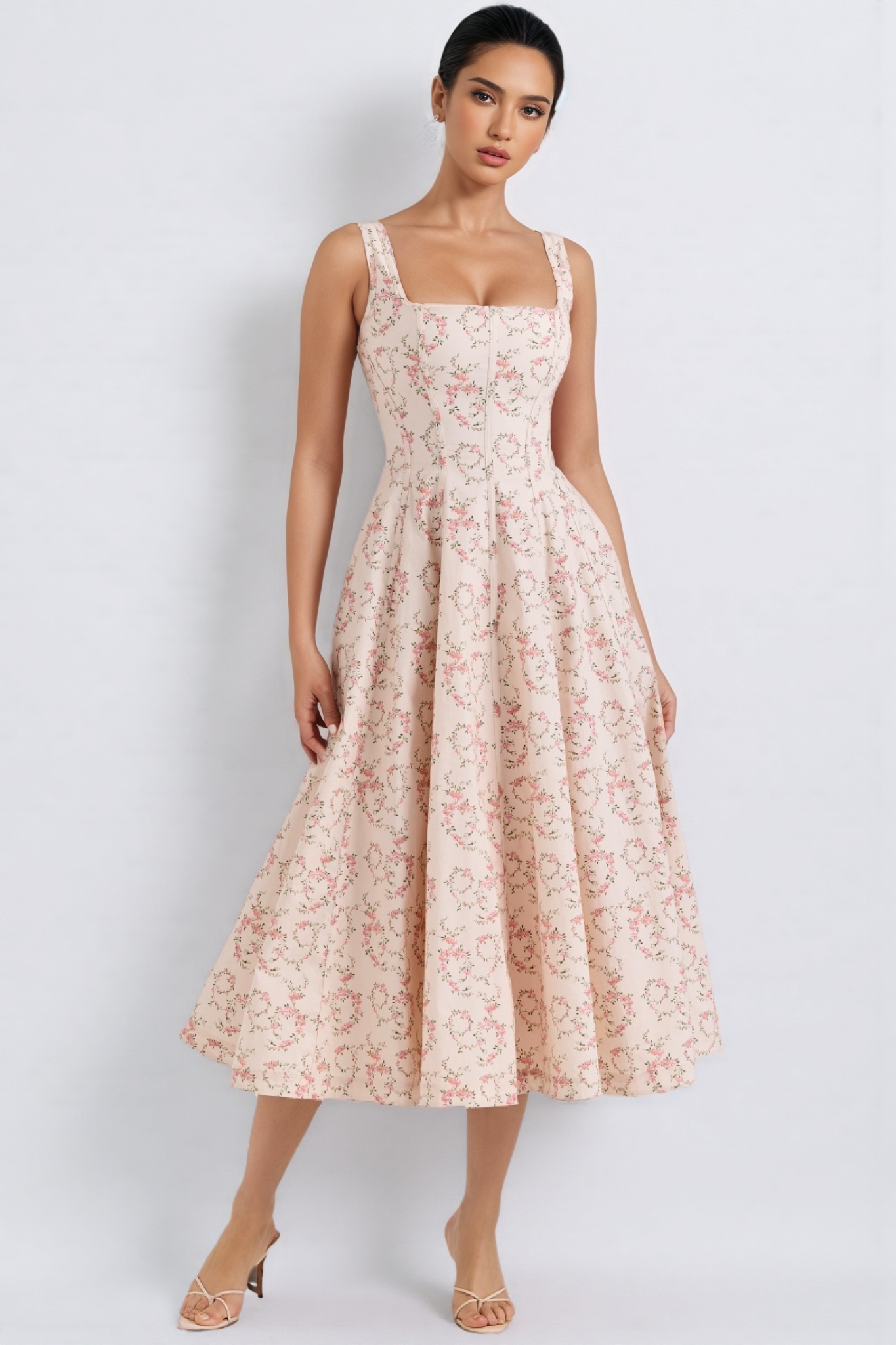 Arwent Floral Print Cotton Midi Dress