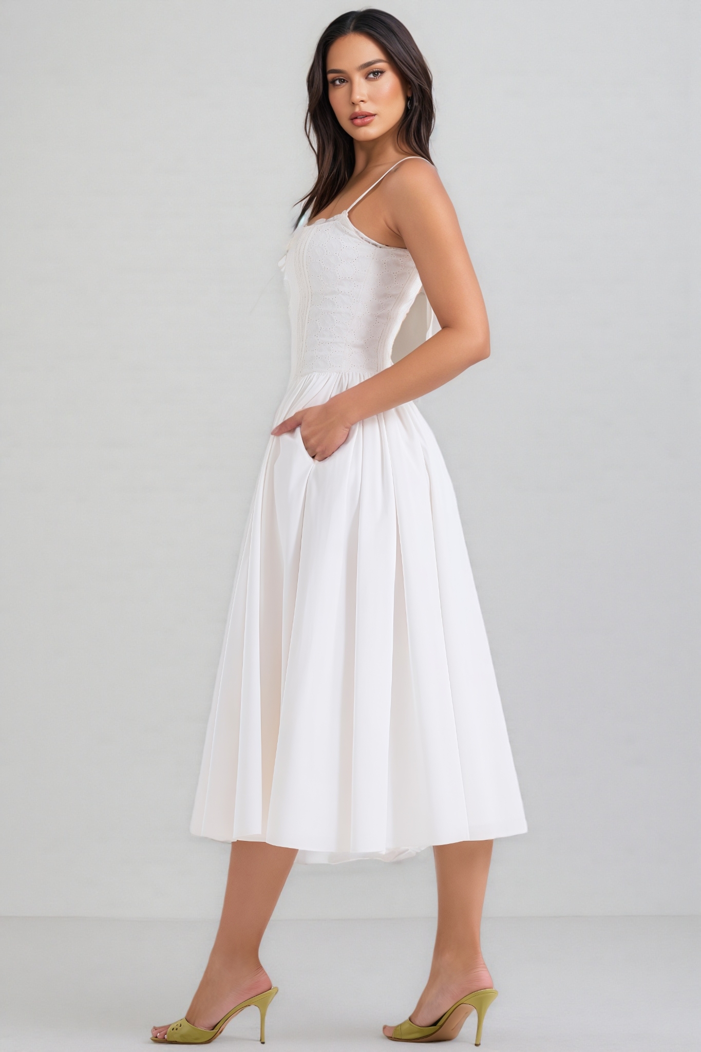 Imara White Halter Lace Midi Dress