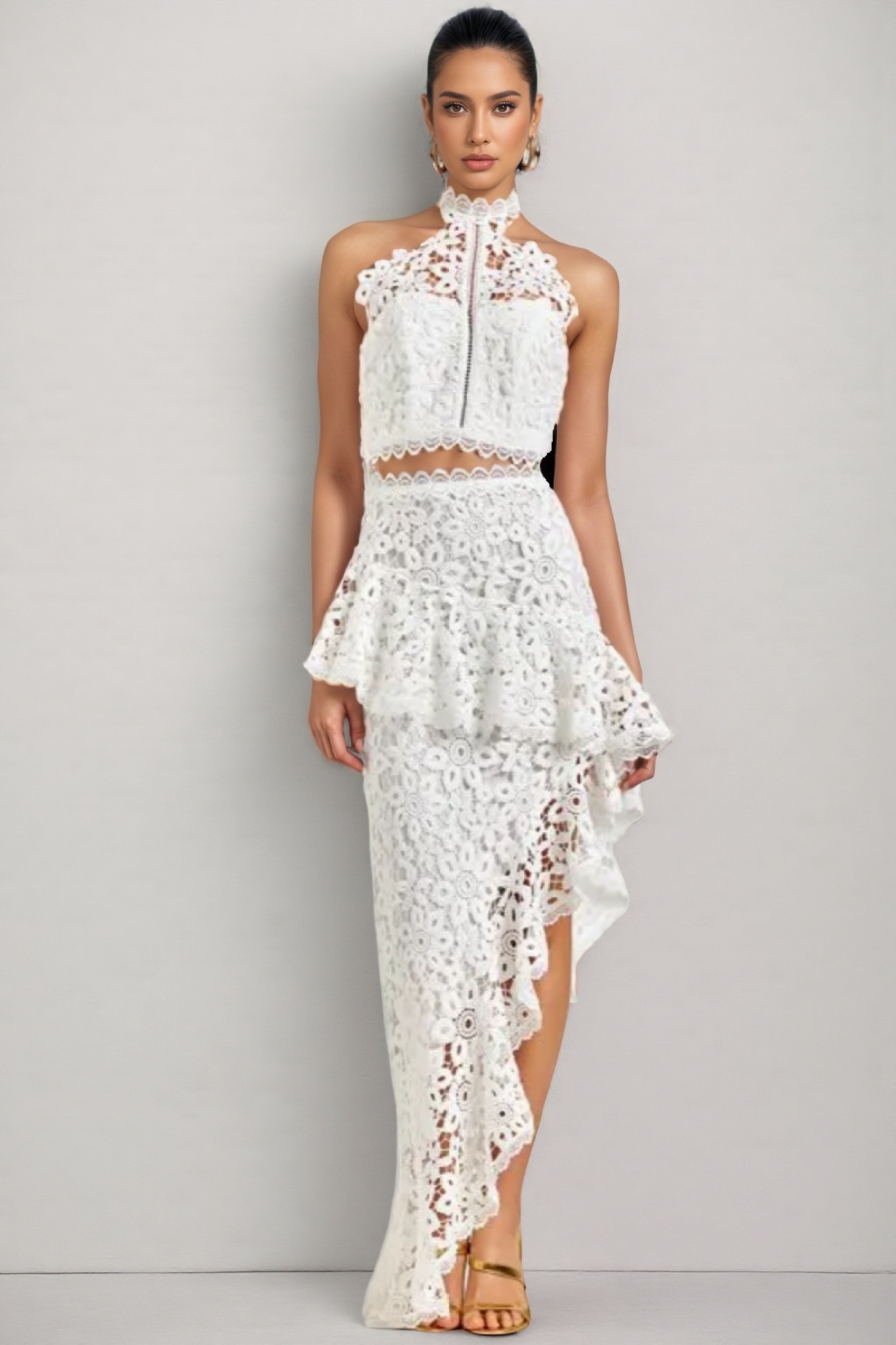 Wiskf Lace Sleeveless Top Midi Dress Set