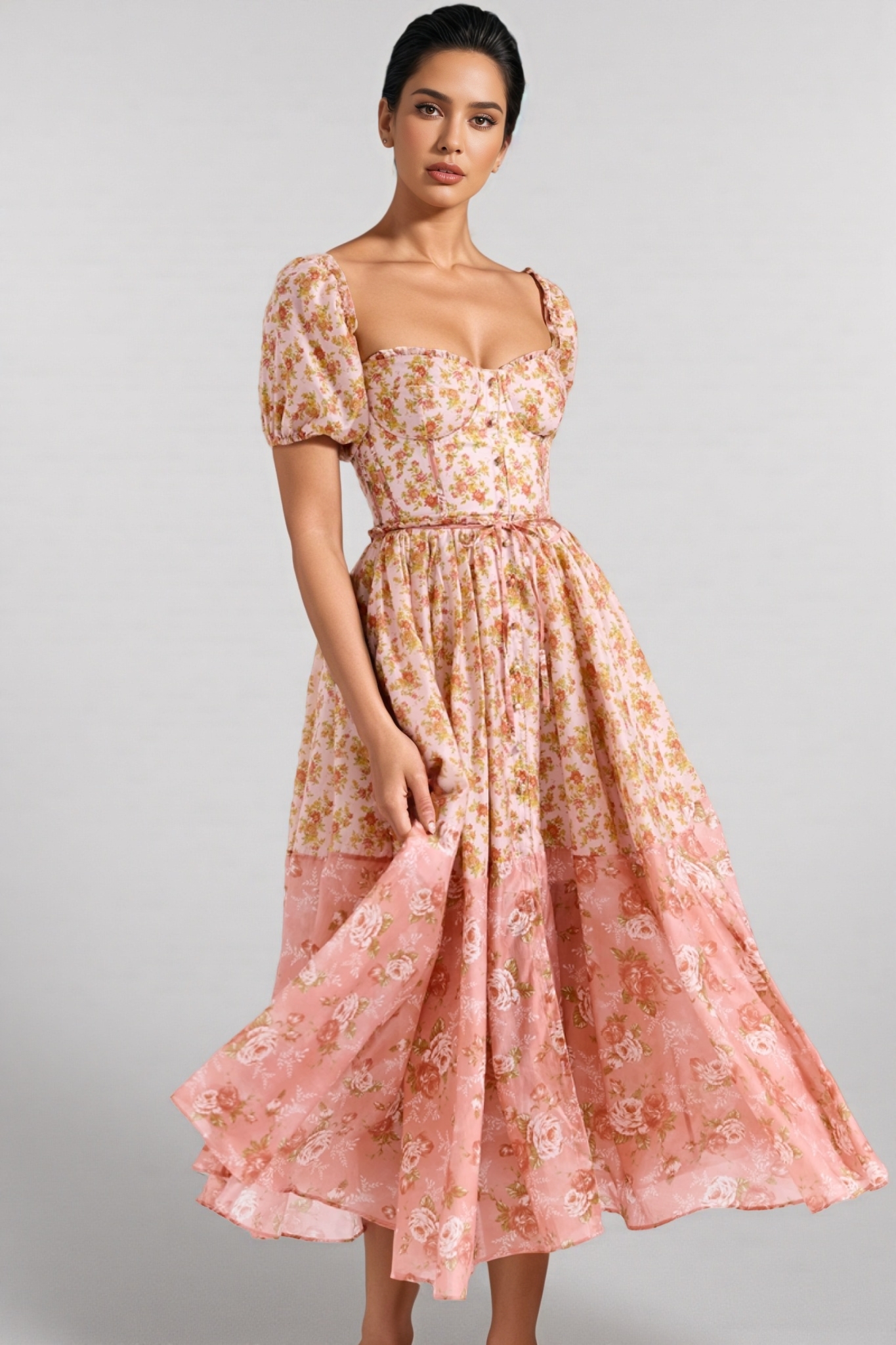 Alexane Bubble Sleeve Floral Midi Dress