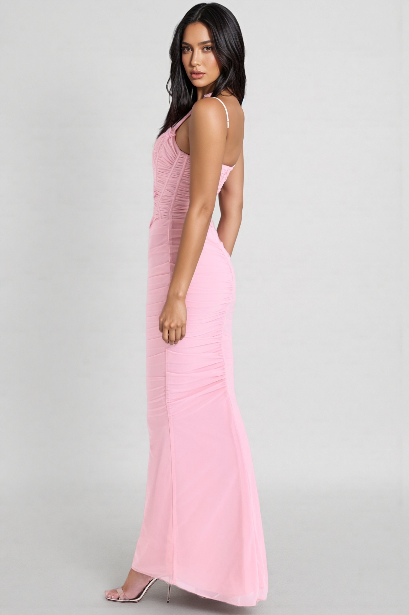 Ursin Pink Stretch Mesh Butterfly Maxi Dress