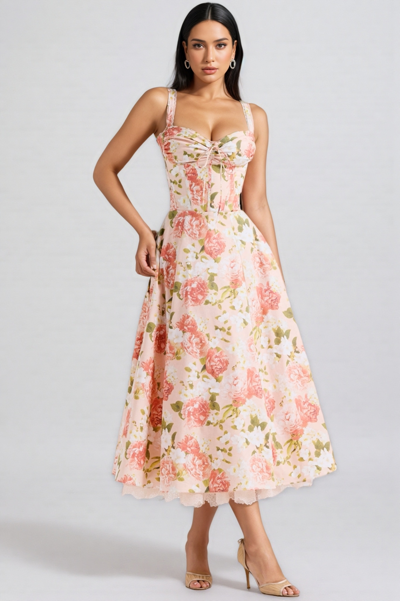 Gwend Pink Halter Print Midi Dress