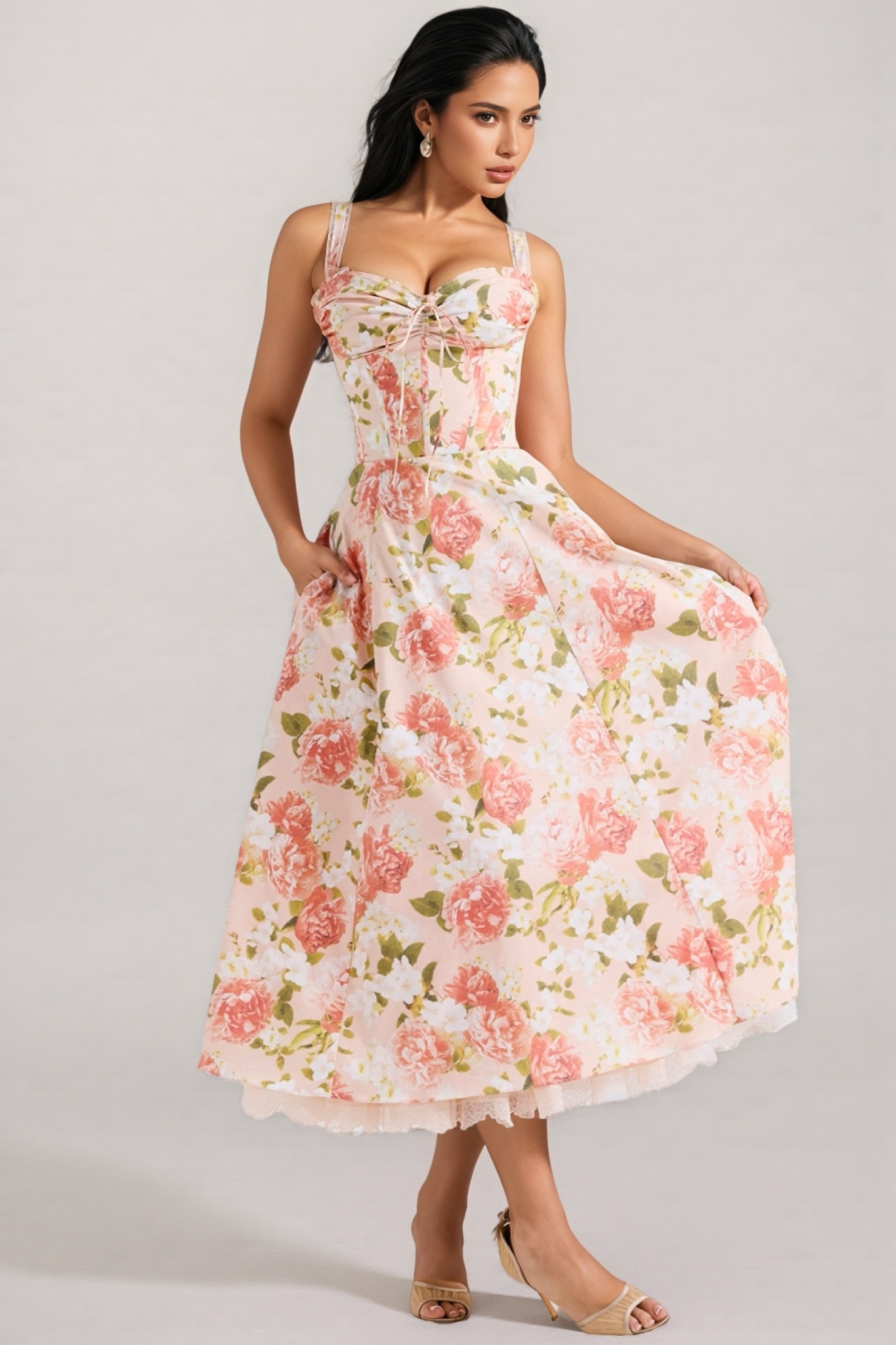 Gwend Pink Halter Print Midi Dress