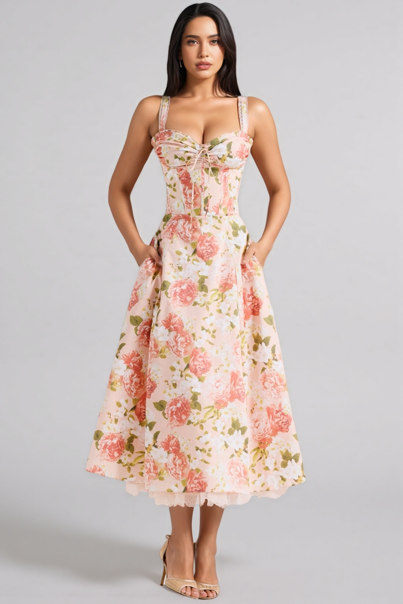 Gwend Pink Halter Print Midi Dress